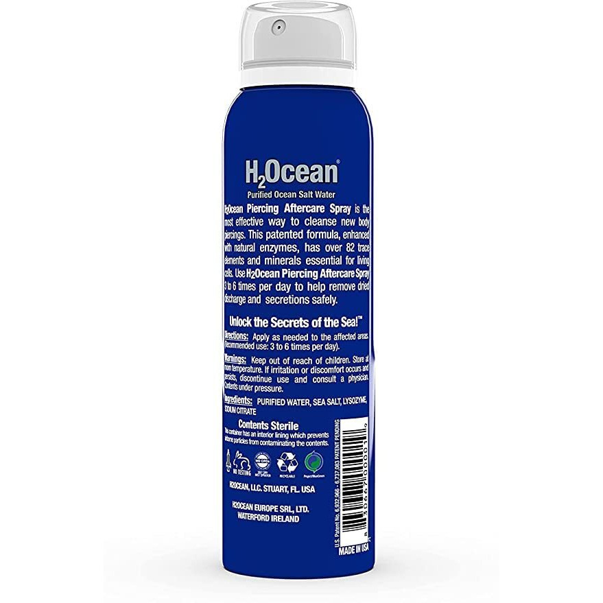 H2Ocean 4Oz And 1.5Oz Piercing Aftercare Spray Bundle, Sea Salt Keloid & Bump Treatment, Wound Care Spray Organic Wound Wash For Ear, Nose, Naval, Oral Body Piercings