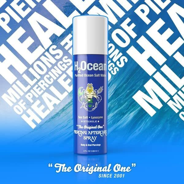 H2Ocean 4Oz And 1.5Oz Piercing Aftercare Spray Bundle, Sea Salt Keloid & Bump Treatment, Wound Care Spray Organic Wound Wash For Ear, Nose, Naval, Oral Body Piercings