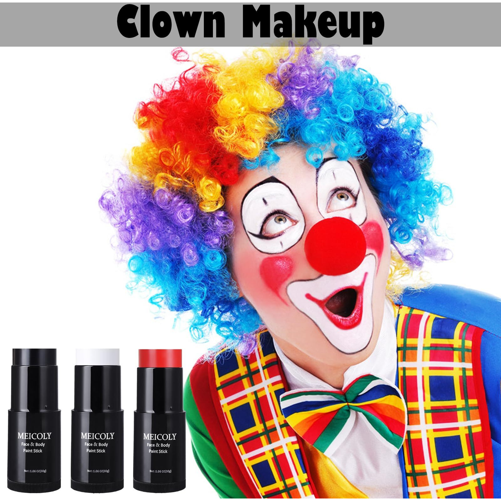 Meicoly Black White Red Face Body Paint Stick With Setting Powder And Sponges,Clown White Devil Joker Face Paint Makeup,Waterbased Body Paint,Halloween Face Painting For Vampire Skeleton Spiderman