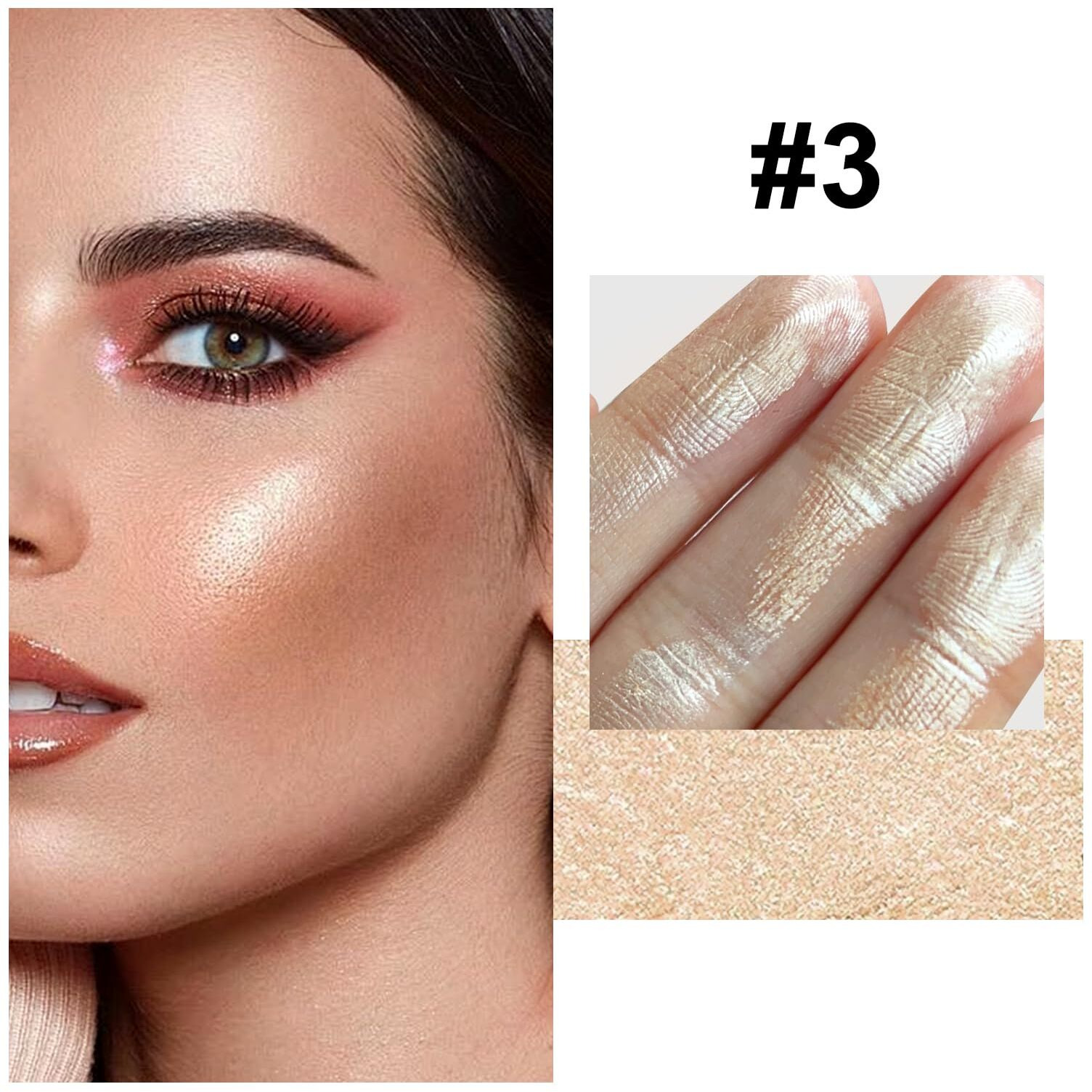 Jutqut Face Highlighter Makeup Palette, Shimmer Glitter Diamond Sparkly Highlighters Makeup Palette Powder For Face Body Cheek Skin 03 Champagne Gold