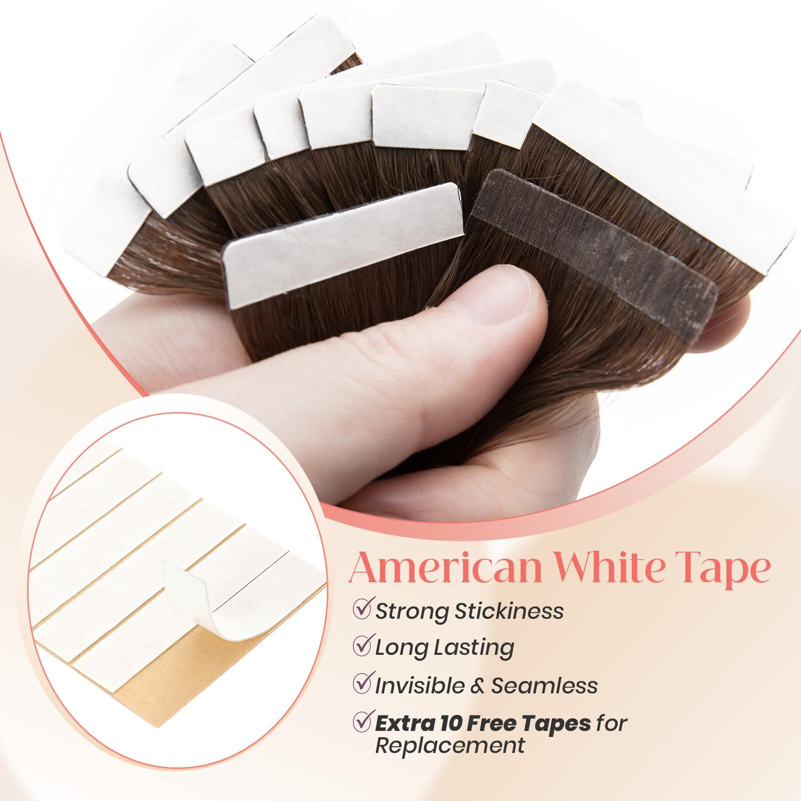 Elailite Wavy Tape In Hair Extensions Human Hair Body Wave Real Remy Hairpieces Medium Brown 22 Inch 50G 20Pcs Invisible Seamless Skin Weft Best Tape For Women