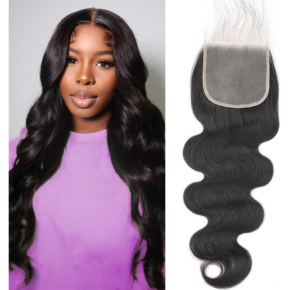 5X5 Lace Closure Body Wave Hd Lace Closure Pre Plucked 100% Brazilian Virgin Human Hair Extensions For Black Women With Baby Hair Free Part Natural Color 8 Inch