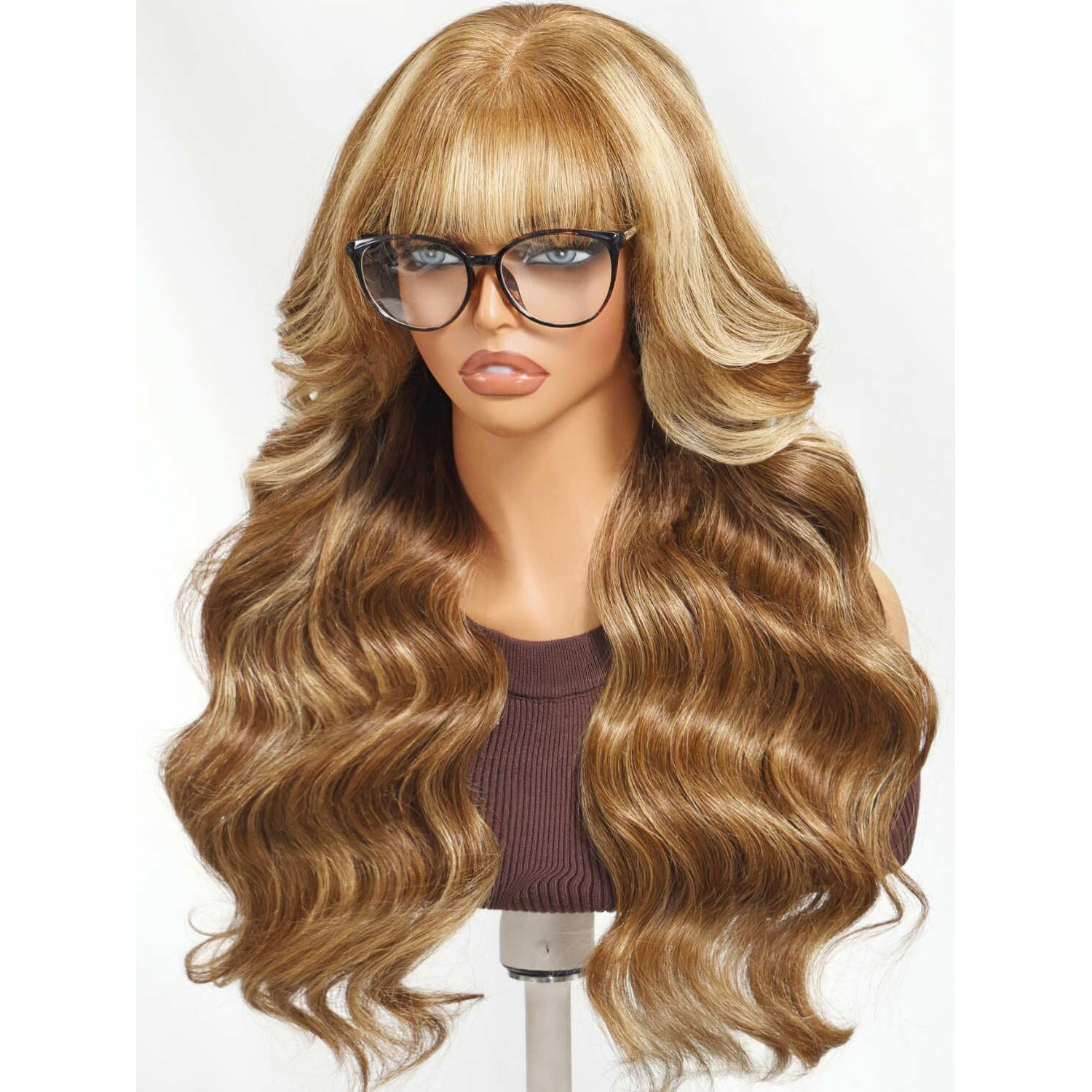 Beauty Forever 13X4 Pre Everything Glueless Front Honey Blonde Highlight Loose Body Wave Curtain Bangs Glueless Wigs Human Hair Pre Plucked Pre Cut Bye Bye Knots Ready To Wear Frontal Wig 16 Inch