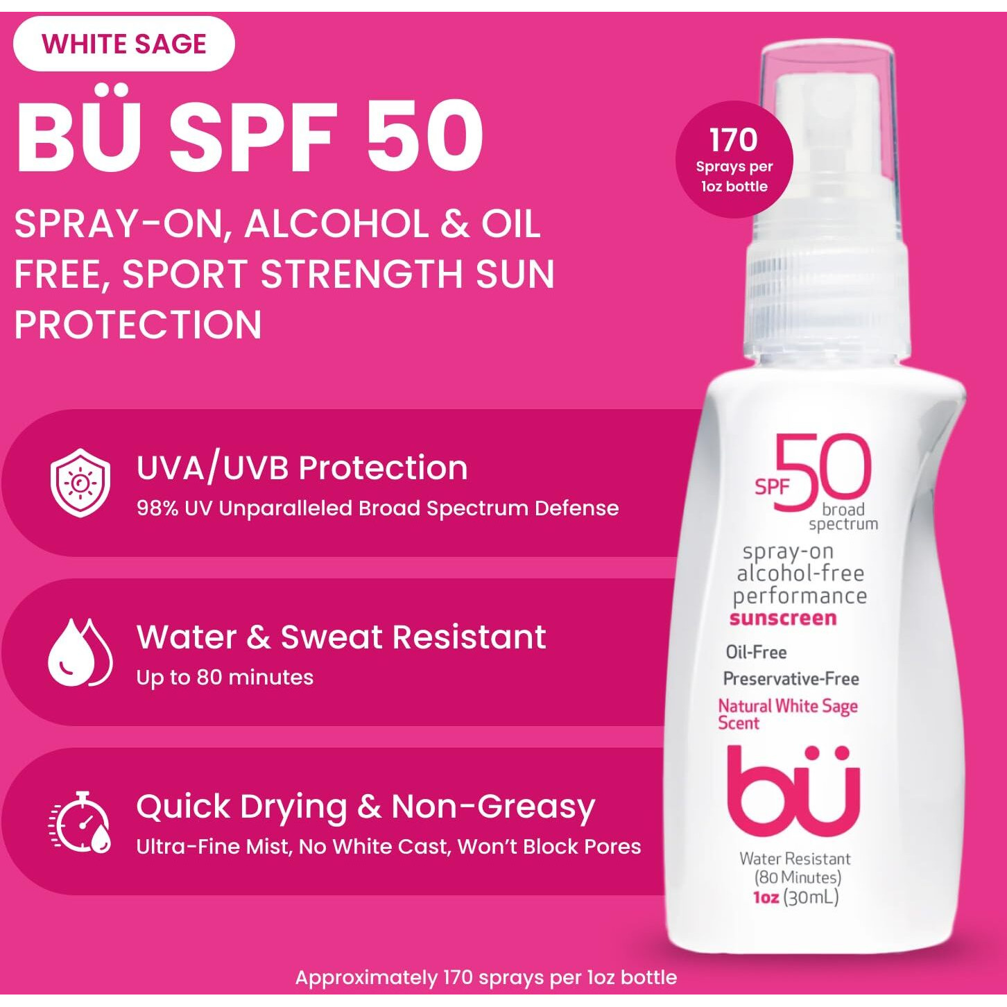 Bu Spf 30 Sunscreen Spray For Face And Body, Non Aerosol Spray, Clear Wowmist, Tsa Travel Size Sunblock, Oil Free And Water Resistant For Sensitive Skin, Natural Citrus 3.3 Oz
