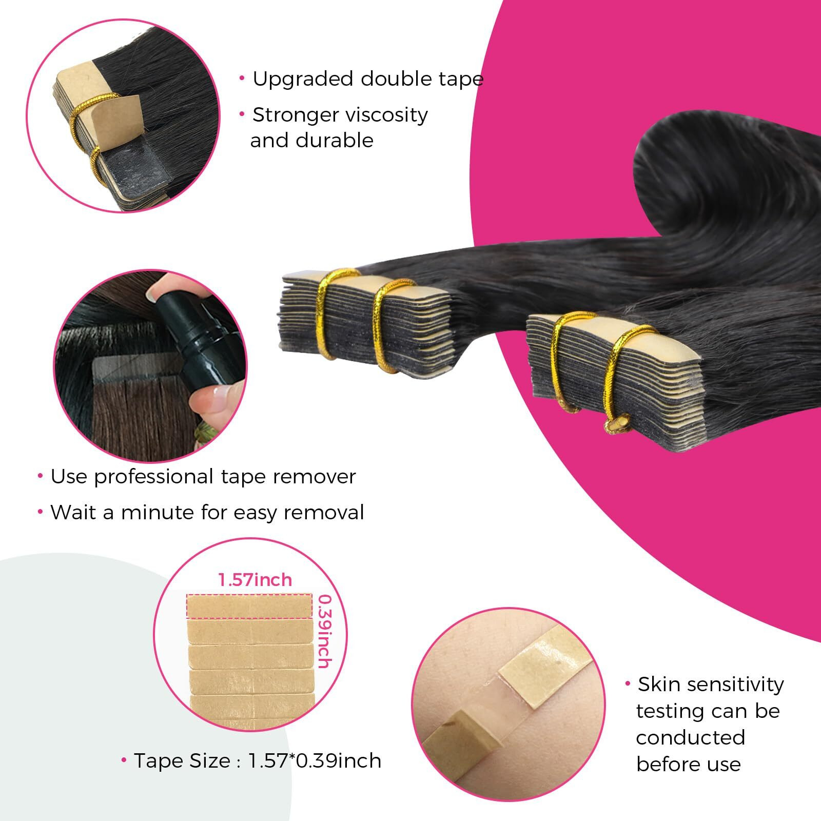 Lashey Tape In Hair Extensions Human Hair 40Pcs 100G Body Wave 14 Inch 100% Real Human Hair Tape Ins For Women Natural Black