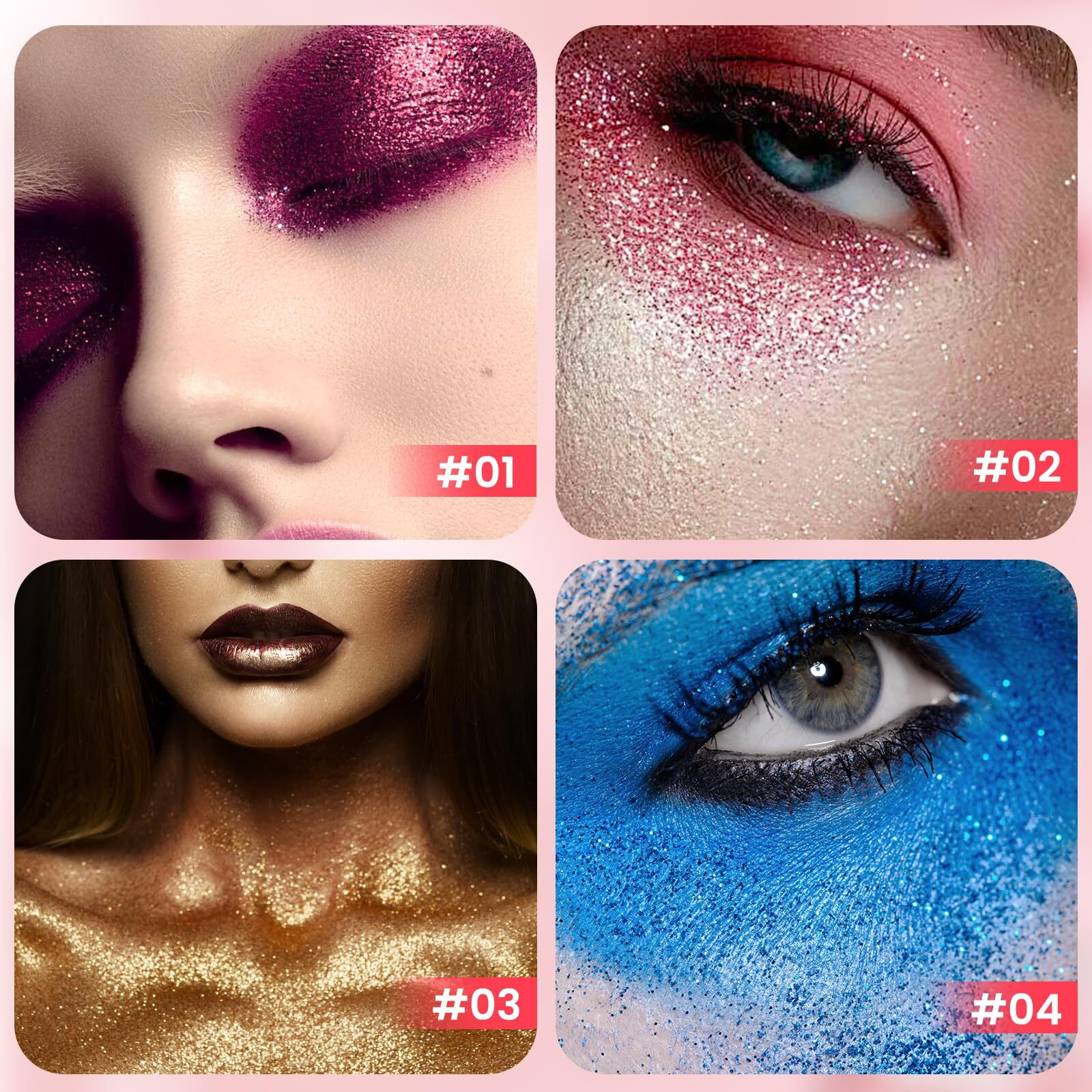 Lokfar Body & Face Glitter Makeup Stick, Multiuse Waterproof Glitter Gel For Face Body Hair Eye Lip, Holographic Sequins Paint Stick, Mermaid Accessories Makeup (Silver, Pink, Green, Rose Red)