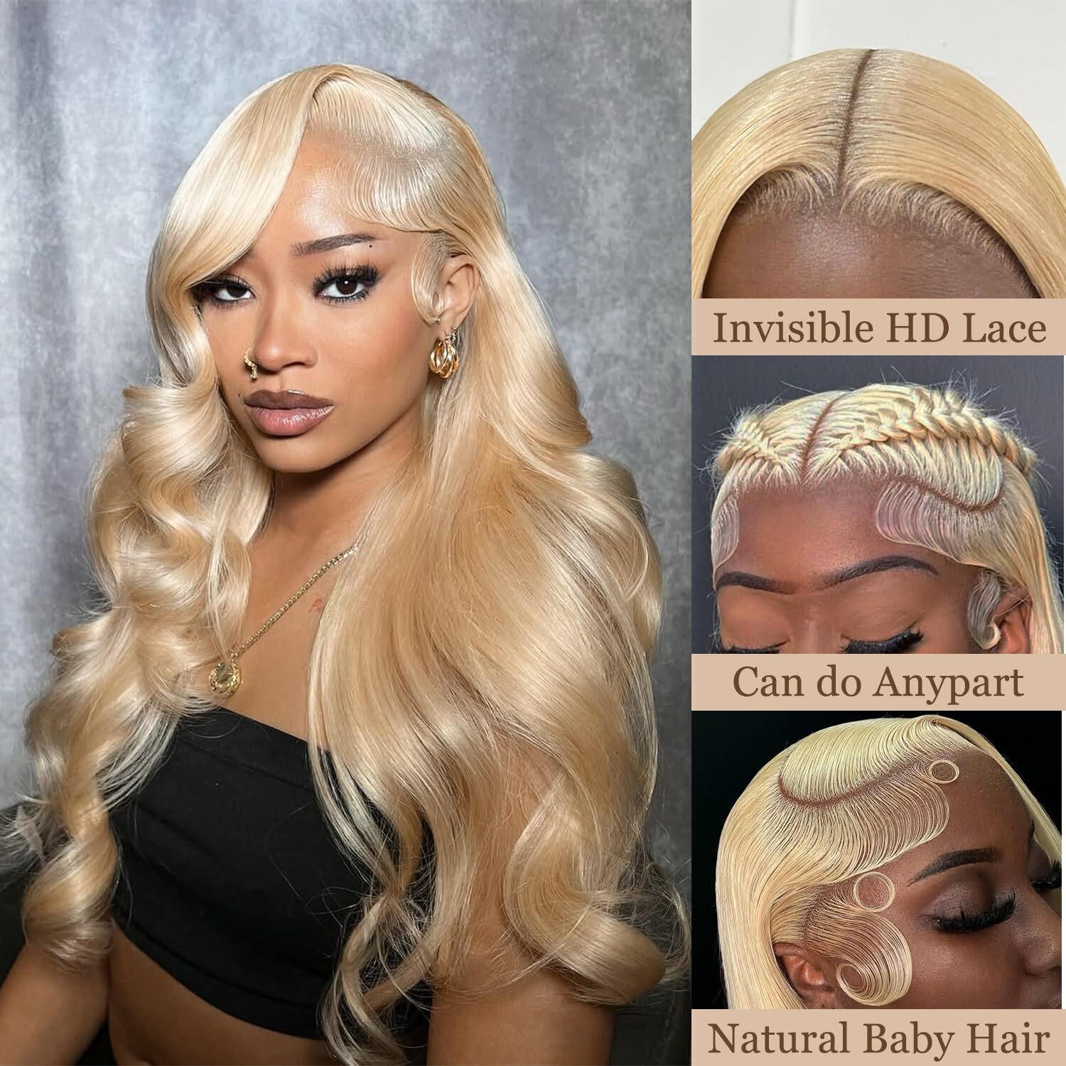 613 Blonde 13X4 Lace Frontal Closure Body Wave Ear To Ear Transparent Hd Lace Frontal Brazilian Virgin Human Hair Frontal Pre Plucked With Baby Hair 12 Inch