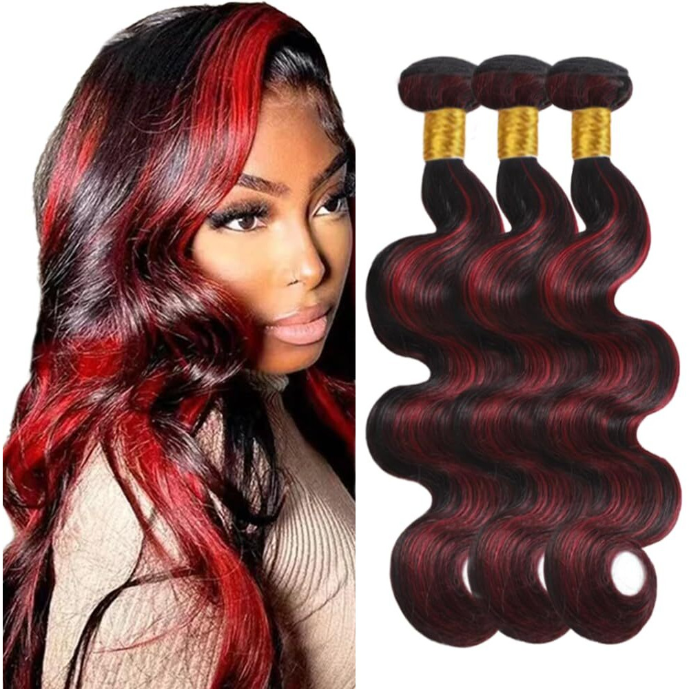 Highlight P1B99J Human Hair Bundles Burgundy Body Wave 3 Bundles 30 32 34 Inch 1B Burgundy Human Hair Bundle Brazilian Virgin 8A Remy Hair Bundle Black Color