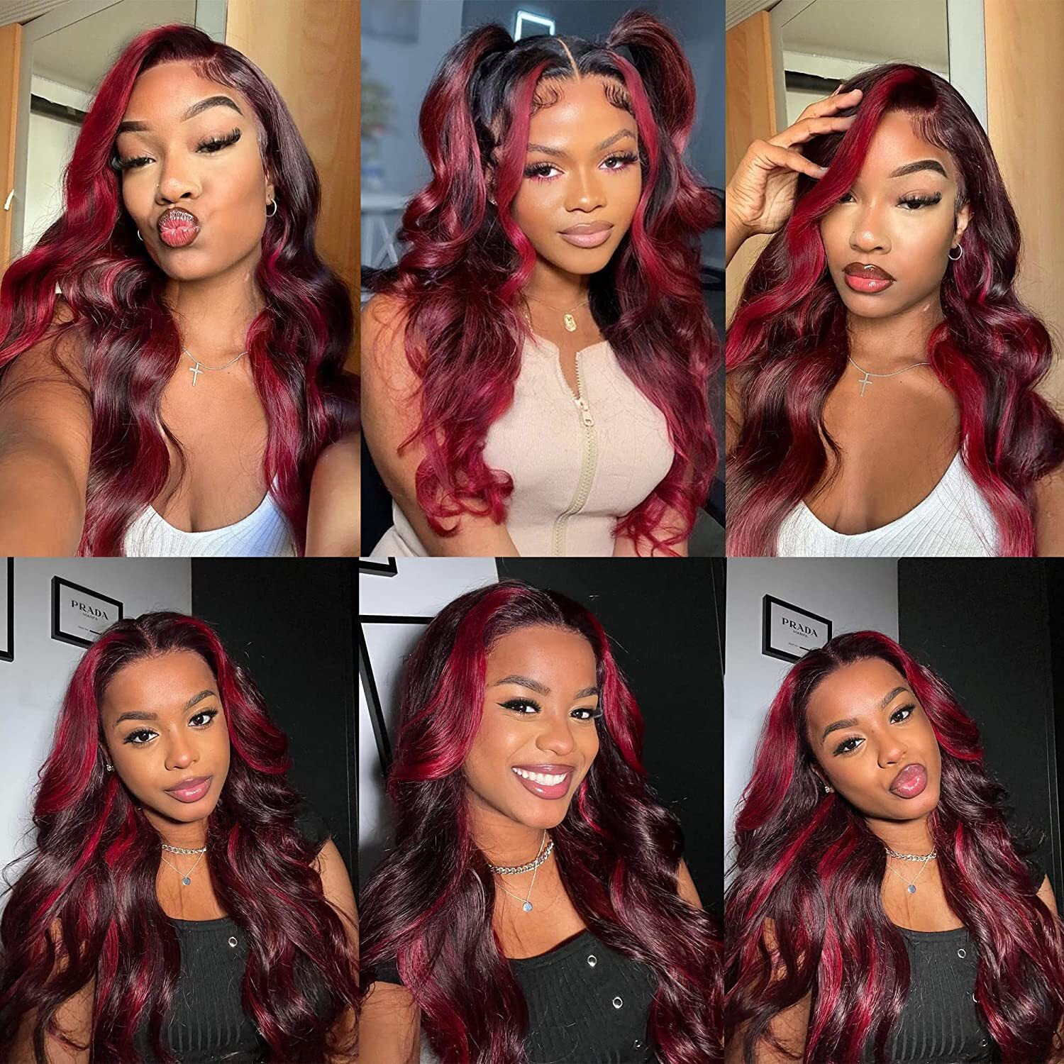 Highlight P1B99J Human Hair Bundles Burgundy Body Wave 3 Bundles 30 32 34 Inch 1B Burgundy Human Hair Bundle Brazilian Virgin 8A Remy Hair Bundle Black Color