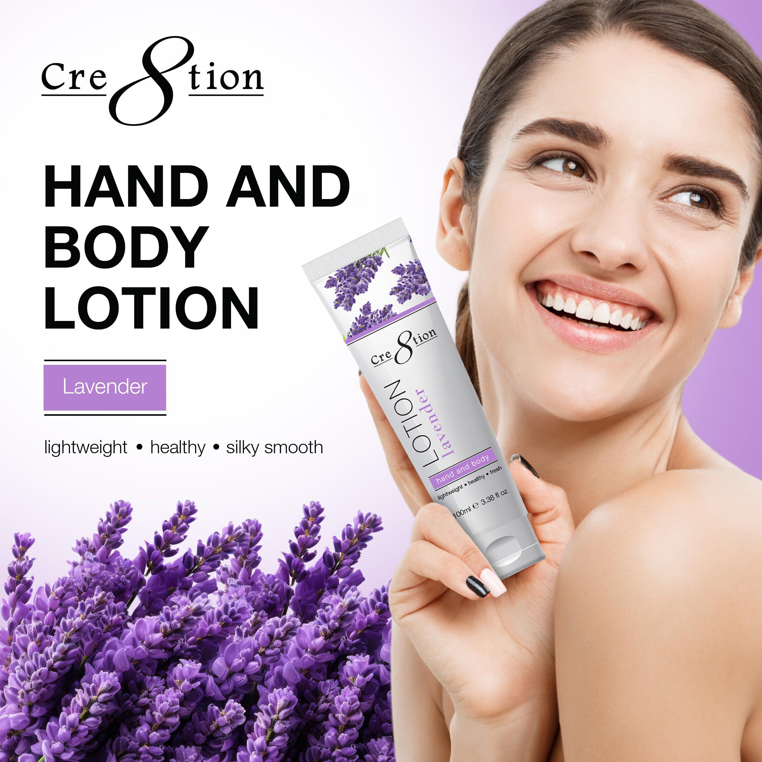 Cre8Tion Spa Lavender Hand & Body Lotion, Luxurious Lightweight Moisturizer For Silky, Smooth Skin, 3.3 Fl Oz