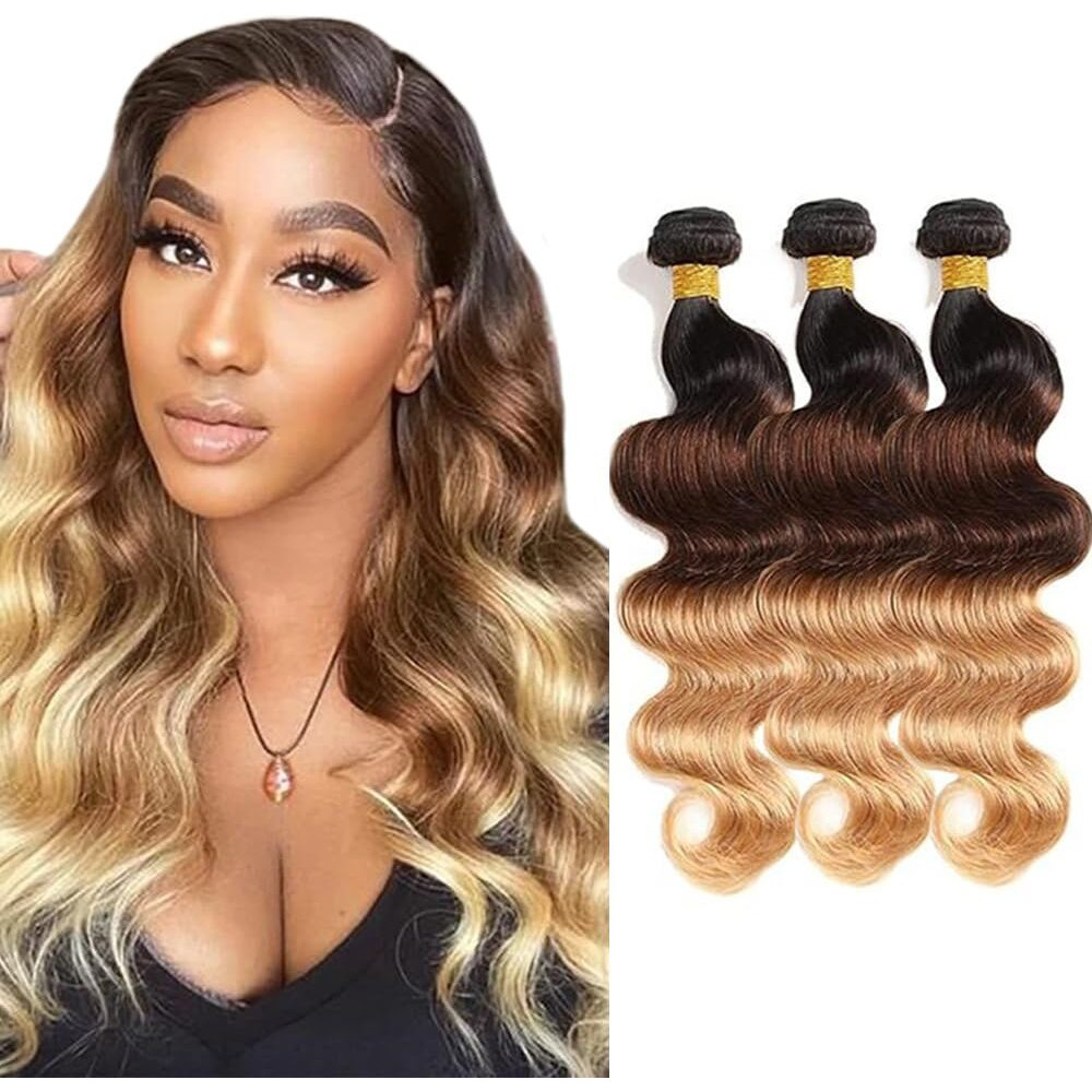 Ombre Blonde Bundles Human Hair 1B427 Body Wave Bundle Dark Brown Human Hair Bundle Brazilian Virgin Hair 3 Bundles 28 30 32 Inch