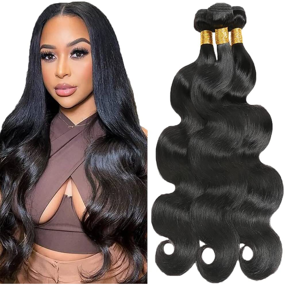 26 28 30 Inch Body Wave Human Hair Bundles Body Wave Bundles Real Unprocessed Brazilian Human Hair Extensions For Black Women Natural Color