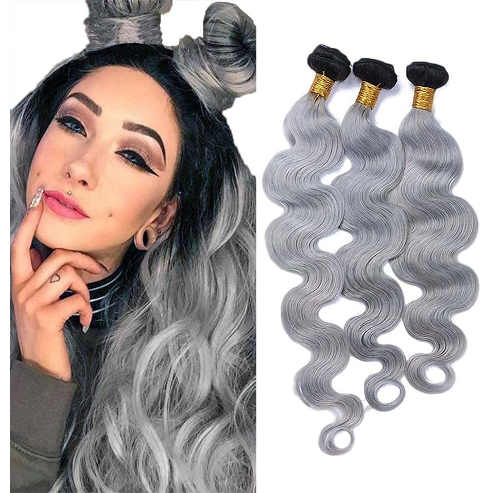 Ombre Grey Bundles 1B Grey Body Wave Human Hair Bundles 22 24 26 Inch Wet And Wavy Bundles Hair Unprocessed Virgin Weave Hair Bundles For Black Women