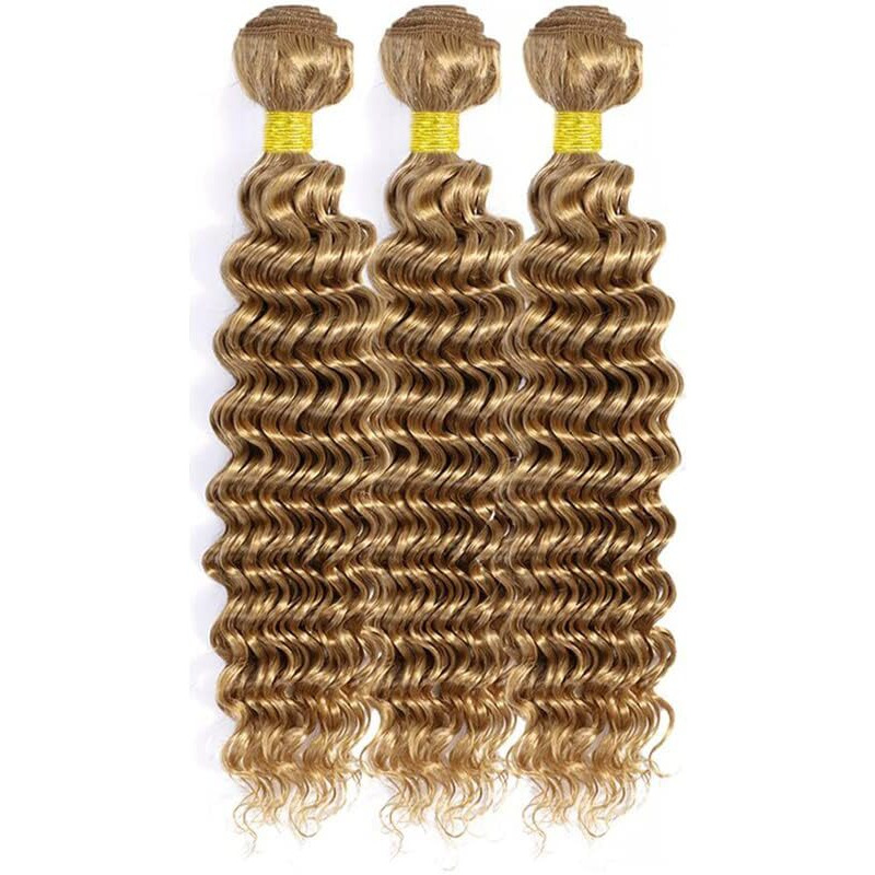 Honey Blonde Bundles Human Hair Color 27 Body Wave Bundles Brazilian Virgin Human Hair 20 22 24 Inch Blonde Deep Wave Bundles Double Weft Color 27 Hair Extensions