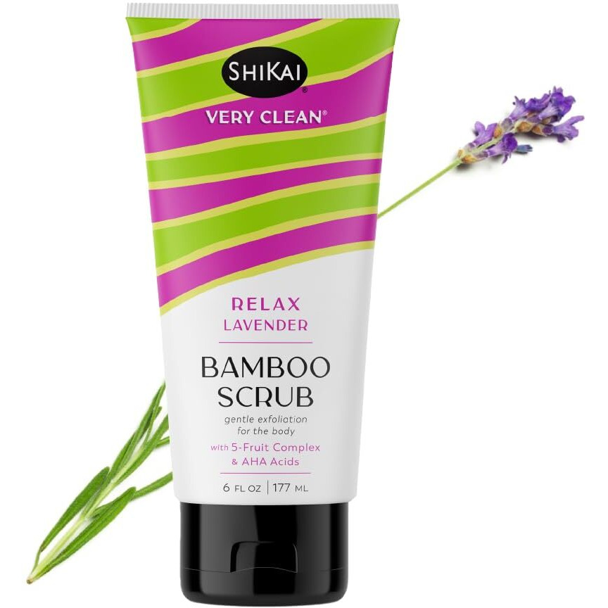 Shikai Very Clean Bamboo Body Scrub (Relax Lavender, 6 Oz) | Gentle Hydrating & Exfoliating Skin Cleanser | With 5 Fruit Complex & Aha Acids