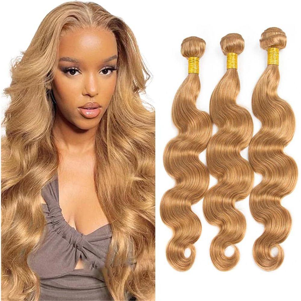 20 22 24 Inch Color 27 Human Hair Blonde Bundles Honey Blonde Body Wave Human Hair Wet And Wavy Brazilian Hair Weave Bundles Unprocessed Hair Extension