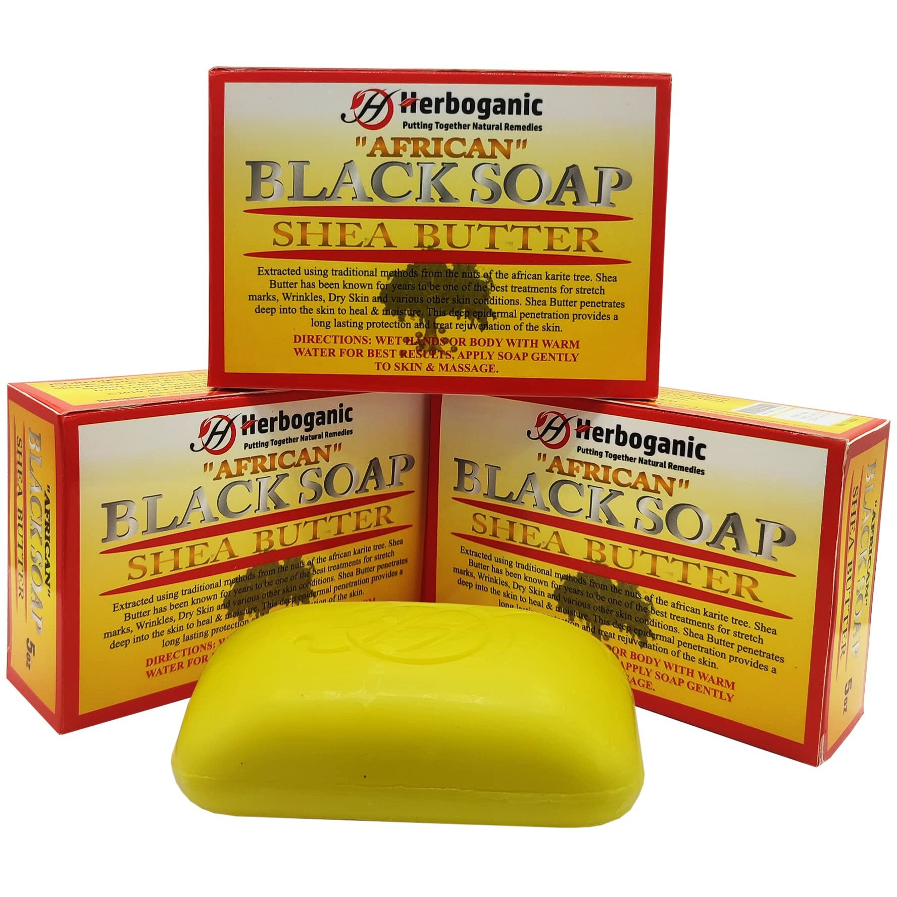Herboganic Africal Black Soap With Shea Butter Herbal Soap | Pack Of 3 Of 5Oz Soap Bar | Natural Bar Soap For Face And Body | Hydrating And Nourishing | Suitable For Men And Women
