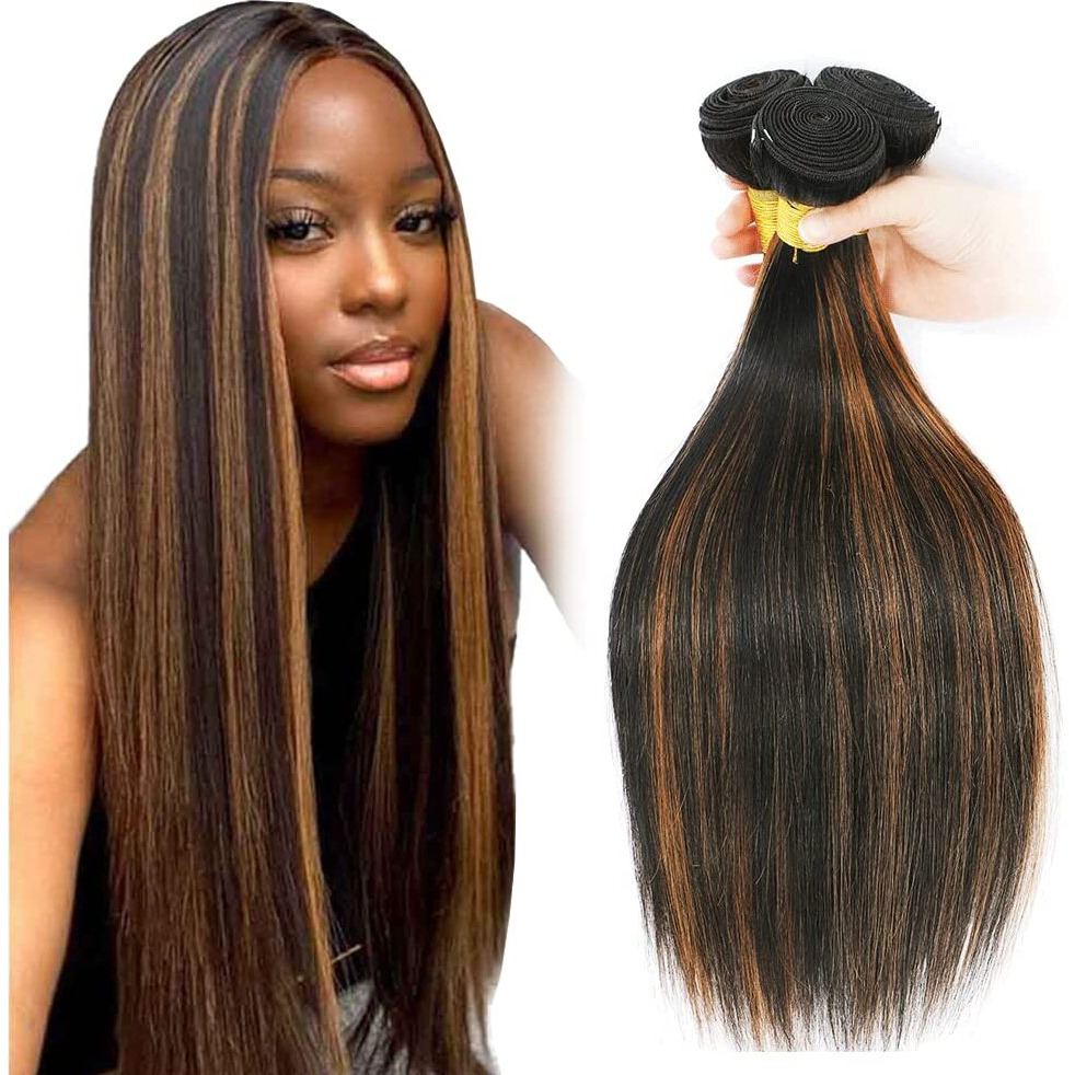 Vinmdonm Highlight P1B30 Human Hair Bundles Ombre Brown Body Wave 3 Bundles 24 24 24 Inch Two Tone Black Mixed With Brown Bundle