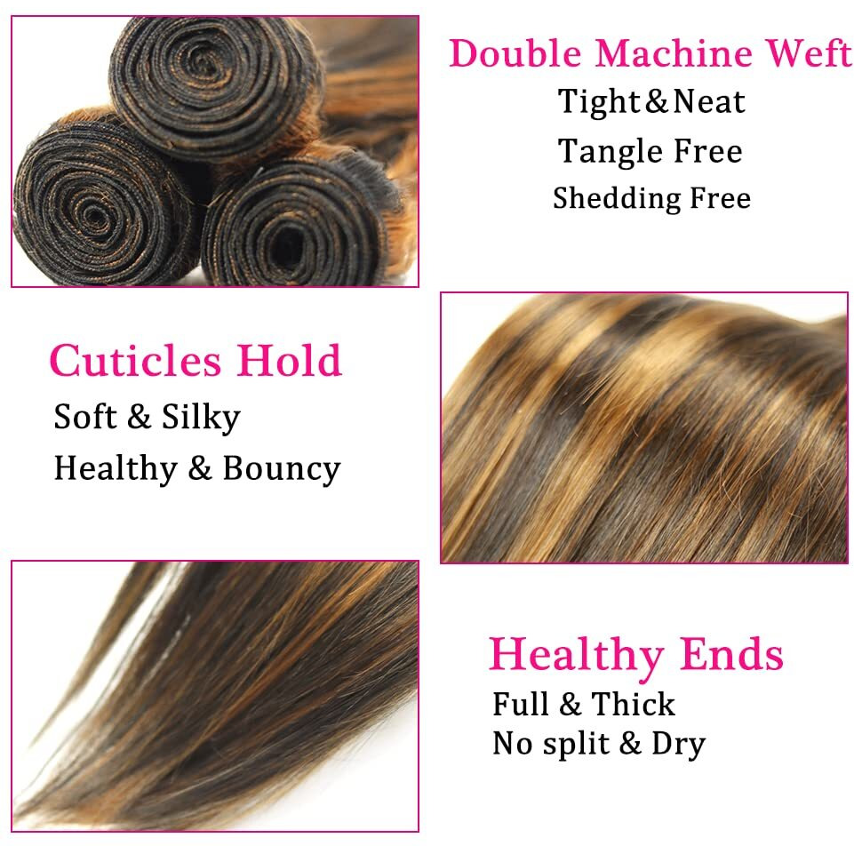 Vinmdonm Highlight P1B30 Human Hair Bundles Ombre Brown Body Wave 3 Bundles 24 24 24 Inch Two Tone Black Mixed With Brown Bundle