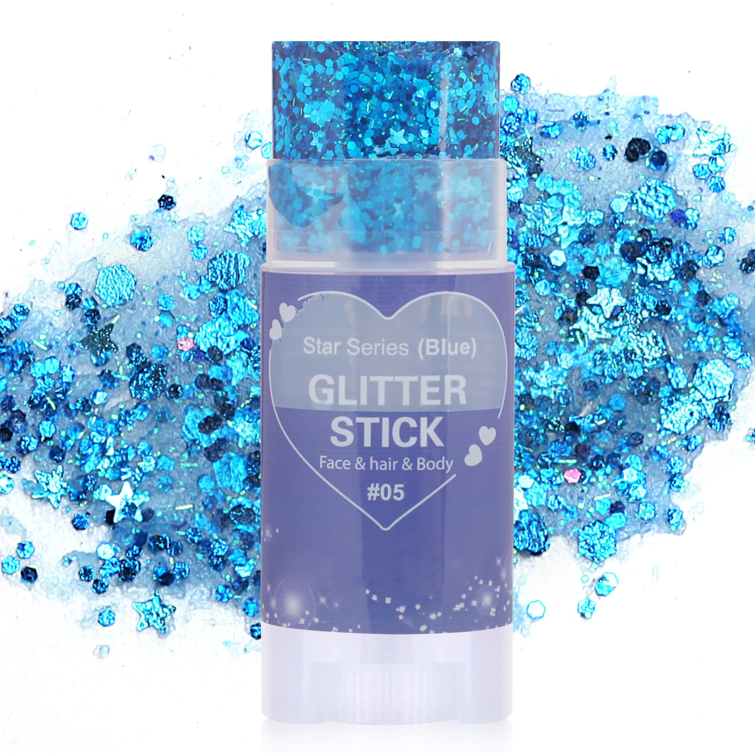 Paminify Blue Hair Glitter Stick,Rave Accessories Carnival Chunky Sequins Face Glitter,Singer Concert Body Glitter For Kids Women, Waterproof Glitter Makeup Paint For Parties,Festival