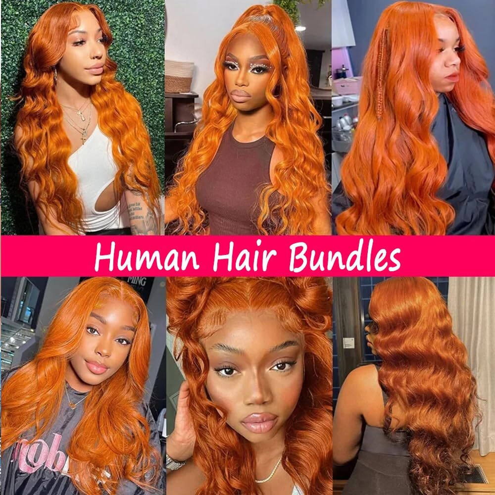 350 Orange Bundles Human Hair Body Wave Human Hair Bundles 30 32 34 Inch Ginger Orange Brazilian Hair 3 Bundle Unprocessed Virgin Remy Hair Extensions 50 Gram Per Bundle