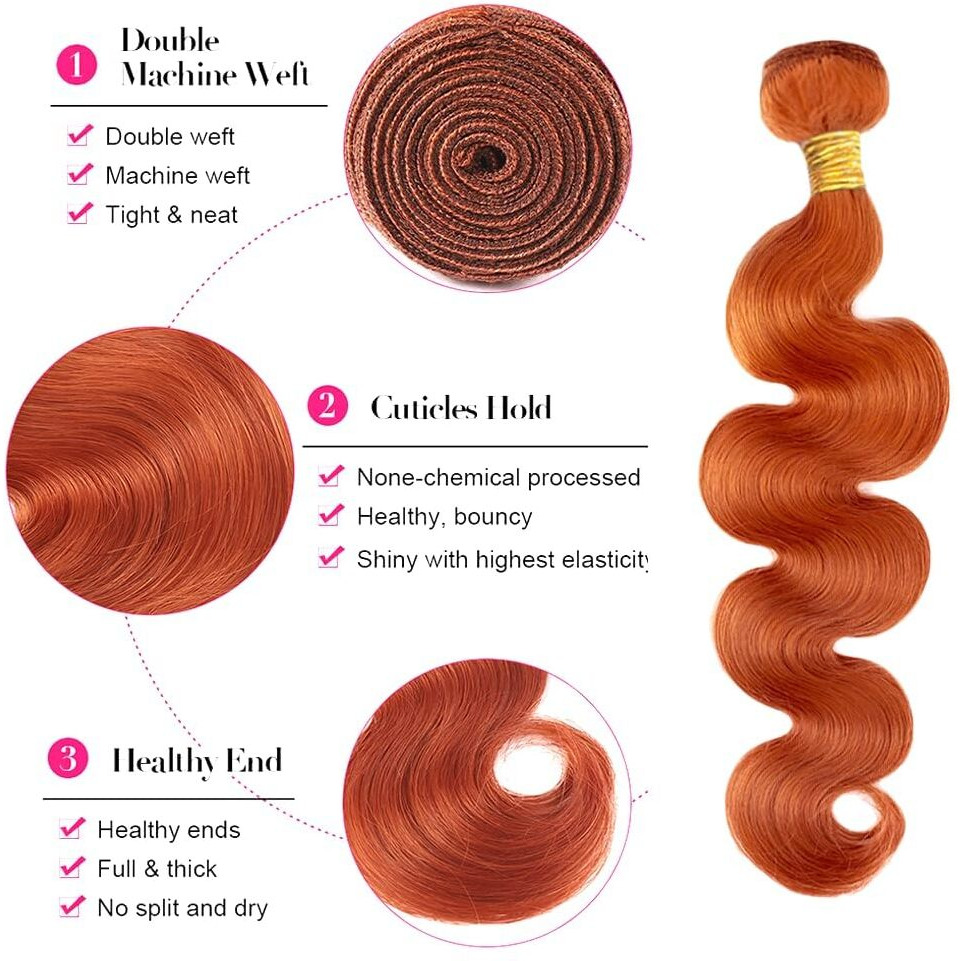 350 Orange Bundles Human Hair Body Wave Human Hair Bundles 30 32 34 Inch Ginger Orange Brazilian Hair 3 Bundle Unprocessed Virgin Remy Hair Extensions 50 Gram Per Bundle
