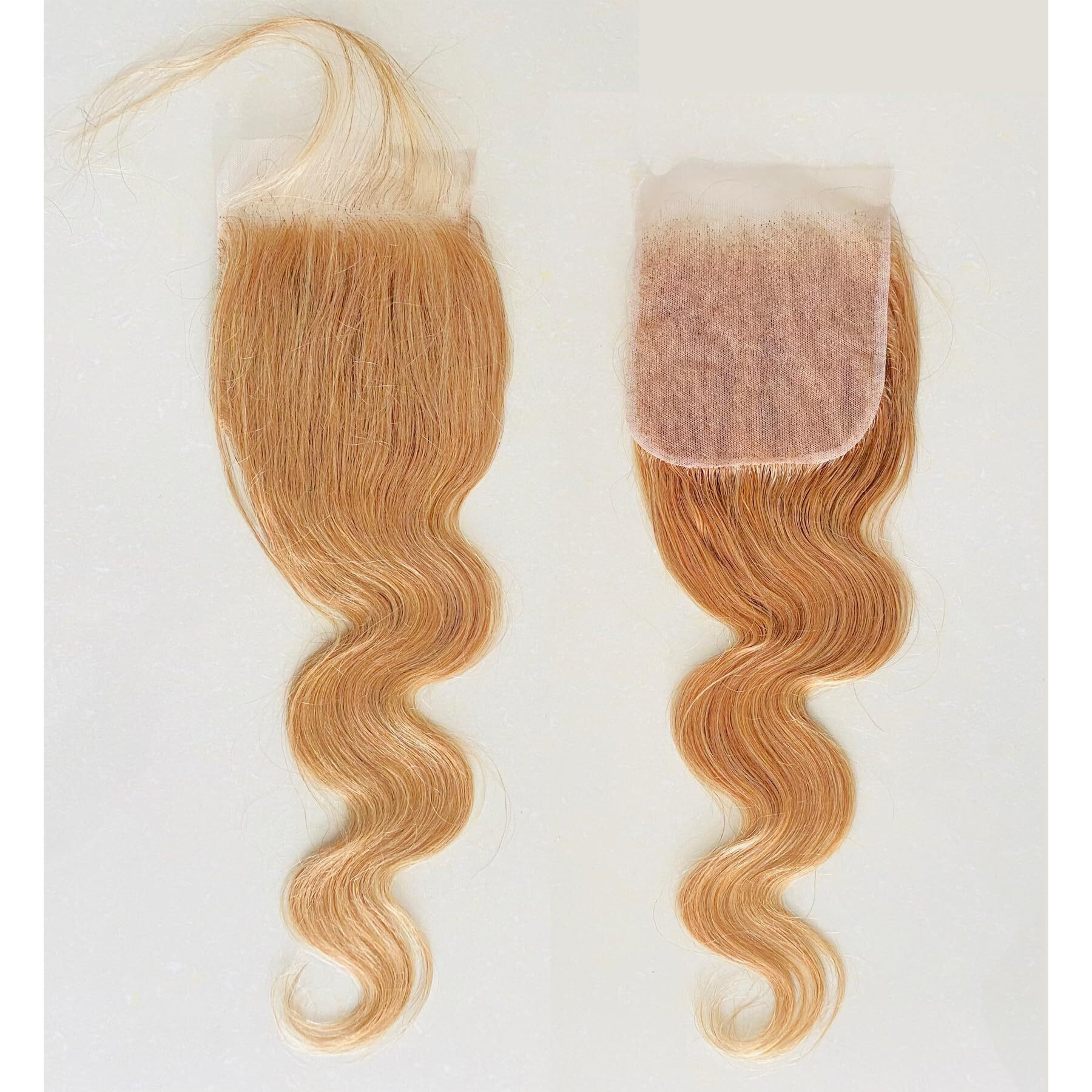 Kafeier 5X5 Honey Blonde Wavy Human Hair Closure 27, 10 Inch, 10A Swiss Lace, Pre Plucked Natural Hairline, Bleached Konts, Body Wave, Transparent Lace, 150% Density, Sew-In Installation