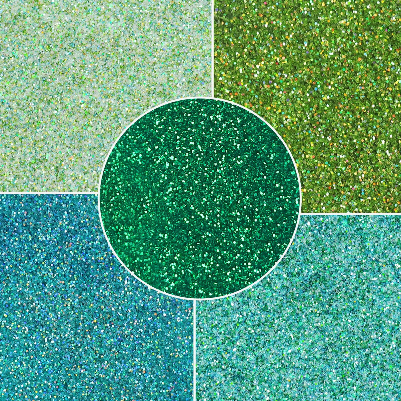 Marblers Cosmetic Grade Fine Glitter 5-Pack [Green Grin] 0.90Oz (25G) | Non-Toxic | Vegan | Cruelty-Free | Eyeshadow, Nail Polish, Nail Art | Festival, Rave & Party Makeup | Body & Face