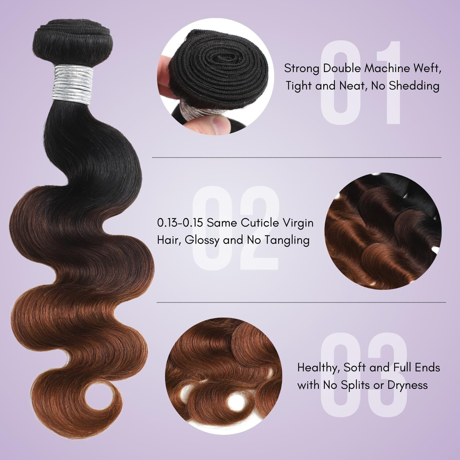 Auroo Ombre Bundles With Frontal 13X4 Body Wave 22 24 26+20, 12A Virgin Glossy Colored Dark Brown Chestnut Ombre Human Hair Bundles With 13X4 Closure Frontal Ear To Ear Free Part T1B/2/30 Weaves Weft