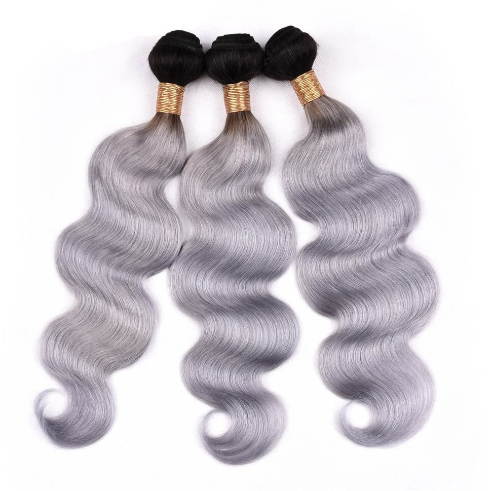 Grey Body Wave Bundles Ombre Human Hair Bundle Tow Tone Black To Grey Bundles 100% Unprocessed Virgin Hair Extensions 20 22 24 Inch For Women