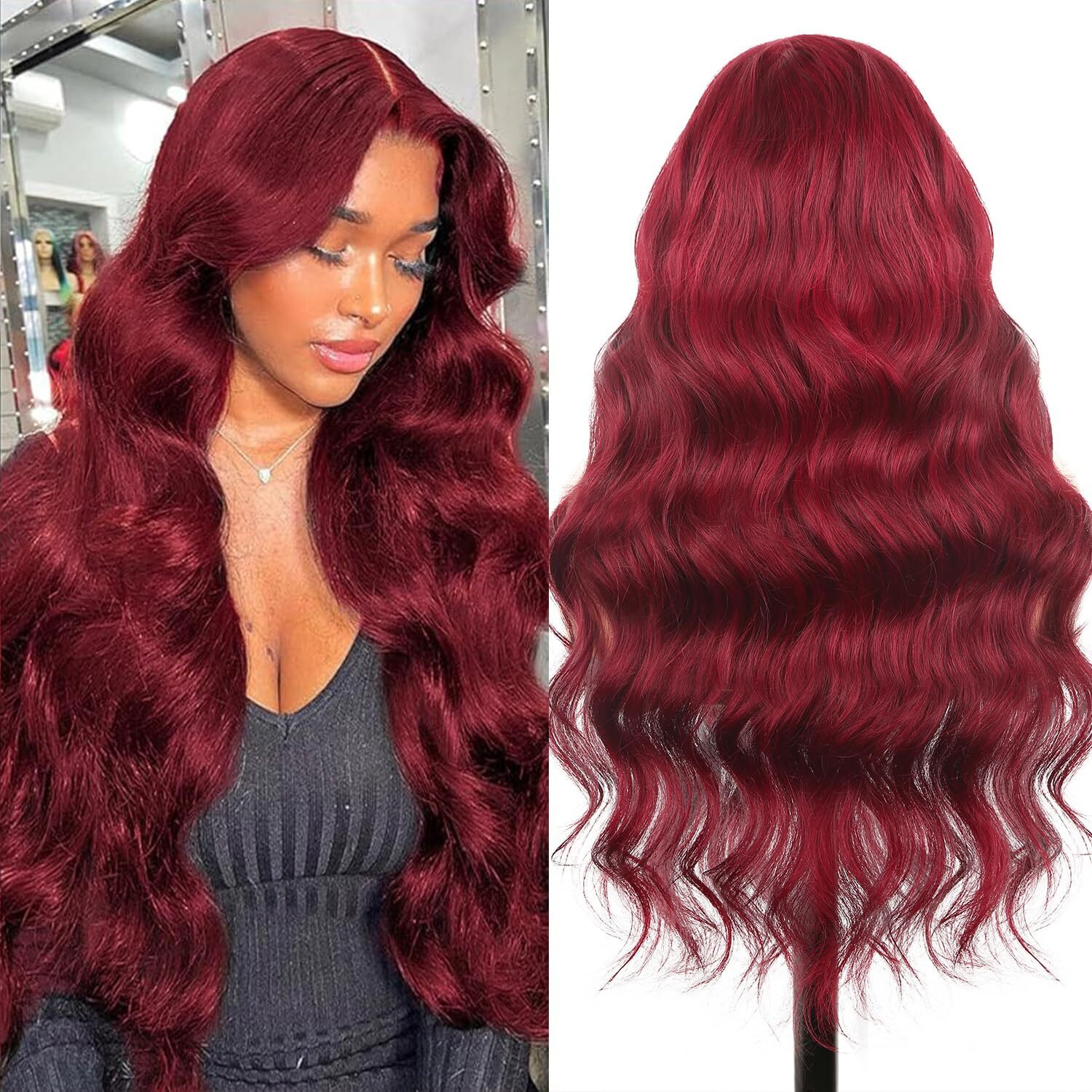 Kesenmu 99J Burgundy Lace Front Wigs Human Hair,13X6 Hd Body Wave Burgundy Lace Frontal Wigs Human Hair Pre Plucked With Baby Hair,210% Density Colored Wine Red Wig Human Hair For Women 22 Inch