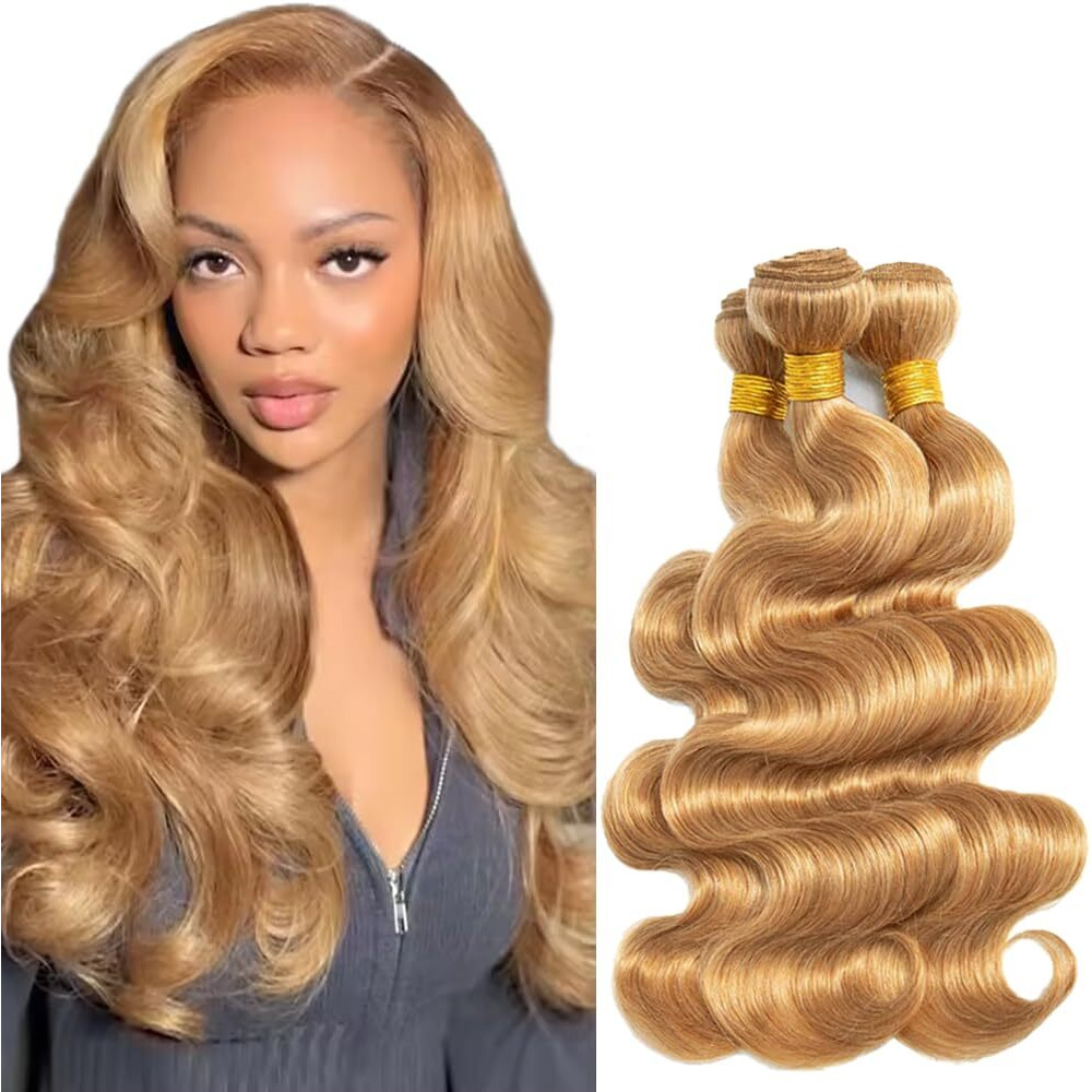 Color 27 Bundles Human Hair Honey Blonde Body Wave Bundles 16 18 20 Inch Unprocessed Brazilian Virgin Hair Extensions