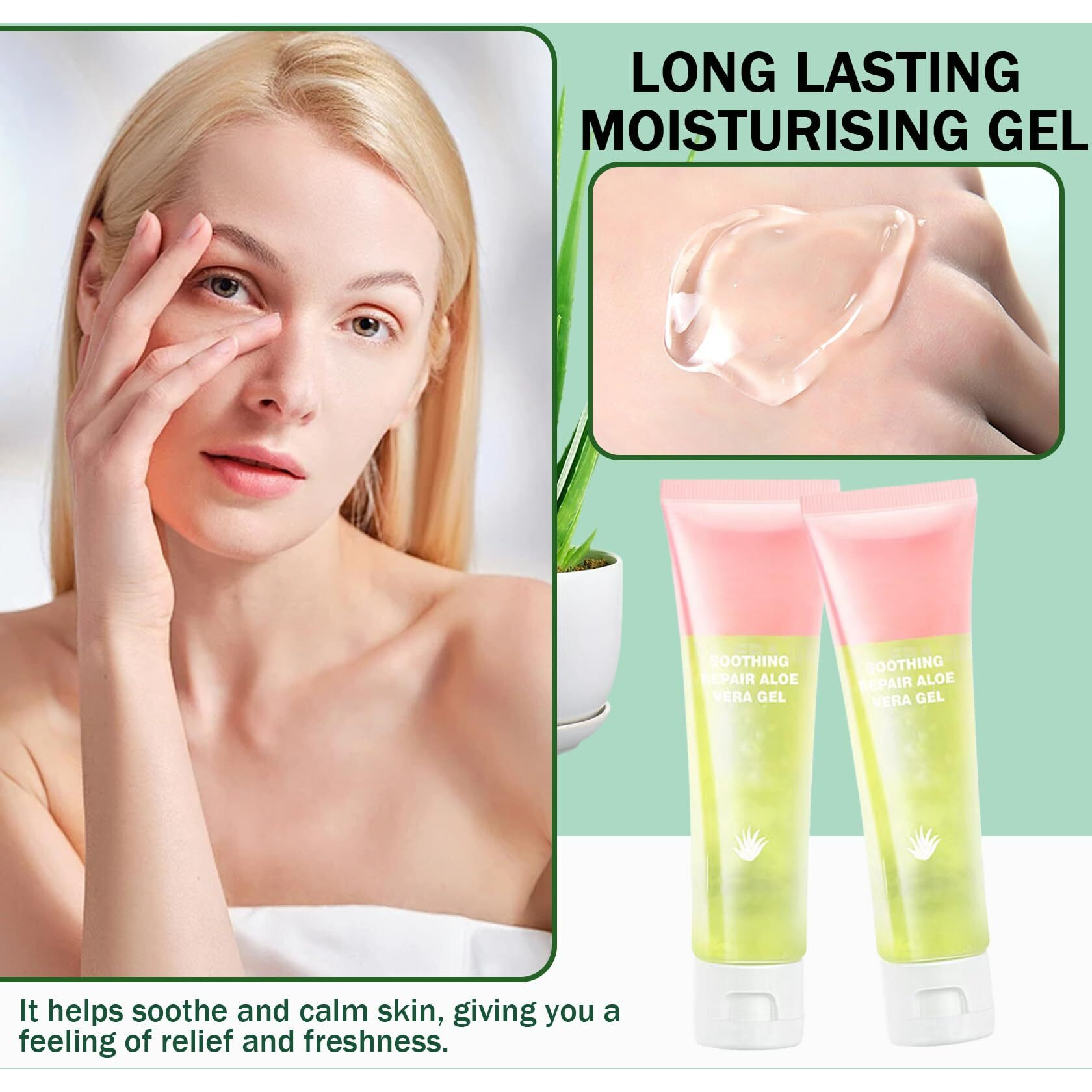 4Pcs Moisturizing Gel For Face & Body,Non-Sticky Gel After Sun Aloe Lotion Skin Care,Fast Absorbing Long Lasting Refreshing Hydrating Face Moisturizer For All Skin Types 02