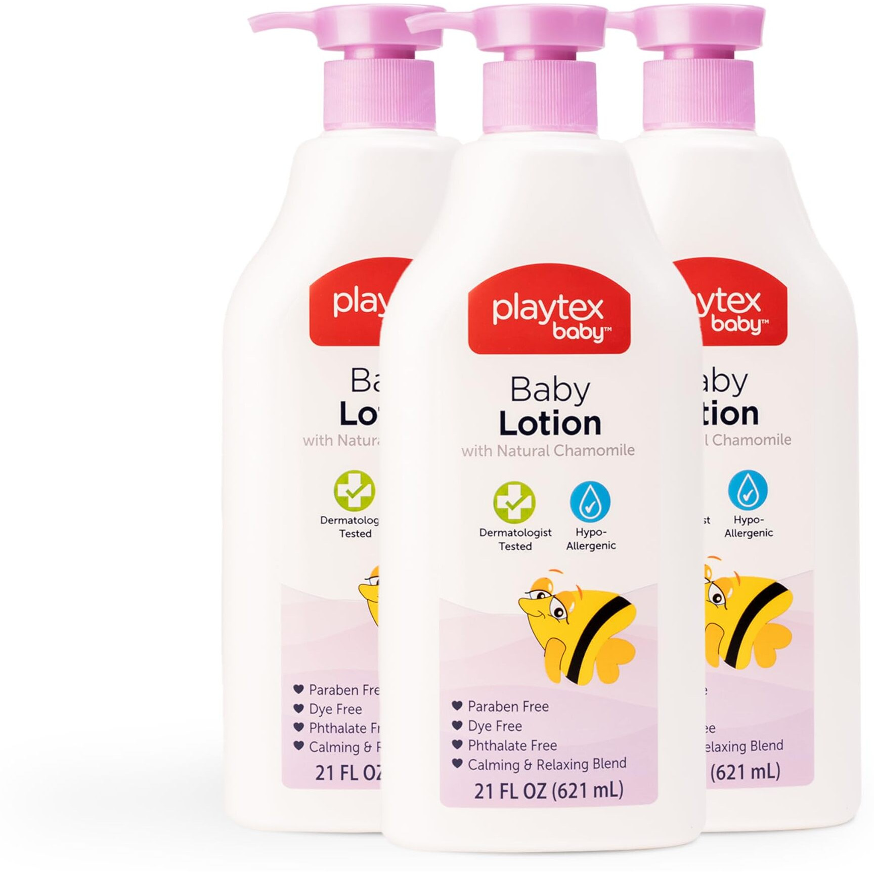 Playtex Baby Lotion, Lavender Chamomile, 21 Oz. Bottle, 3-Pack, Gentle, Moisturizing Formula With A Calming And Relaxing Scent, Free Of Dyes, Parabens And Phthalates