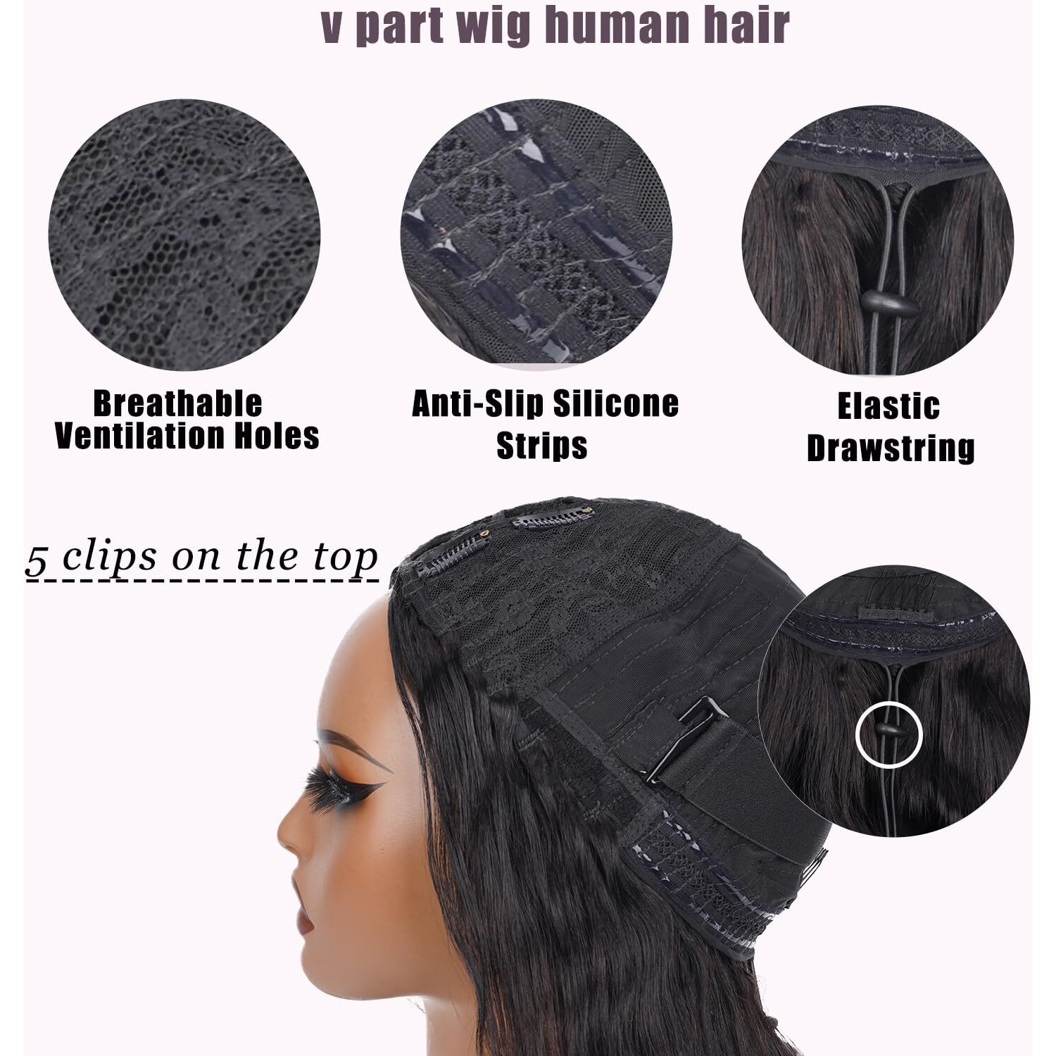 V Part Wig Human Hair Body Wave Upgrade Glueless Wigs Human Hair U Part Half Wigs With Clip In Vpart Human Hair Wig Beginner Friendly Real Hair Wigs For Women Nutural Middle Part 180% Density 16Inch