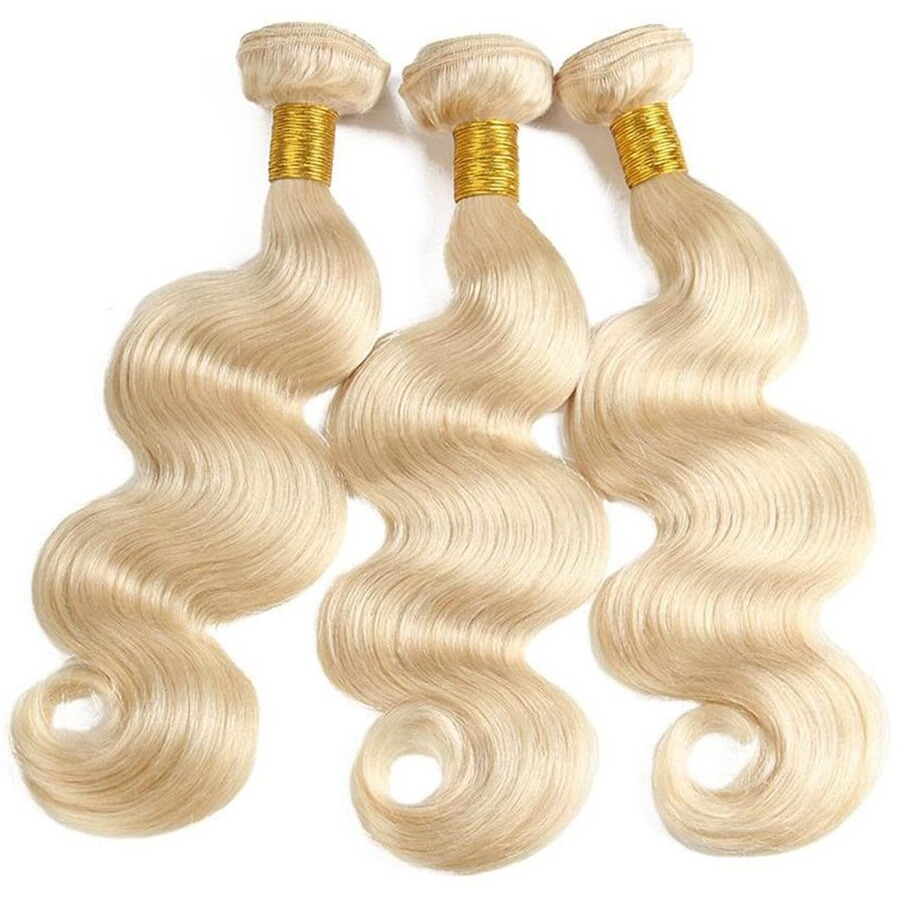 613 Body Wave Bundle Honey Blonde Human Hair 3 Bundles 100% Unprocessed Virgin Brazilian Double Weft Hair Extensions Blonde Color 8 10 12 Inch For Women