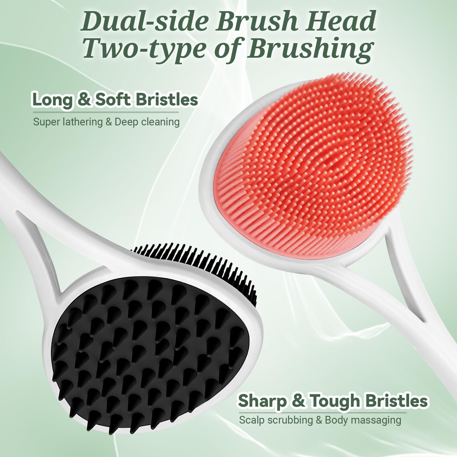 Geenoa Silicone Back & Face Scrubber Set, 15.35 Soft Back Scrubber For Shower With Dual-Side Brush Head, Gentle Silicone Facial Scrubber Face Brush For Deep Lathering & Cleansing(Pink-2Pcs)