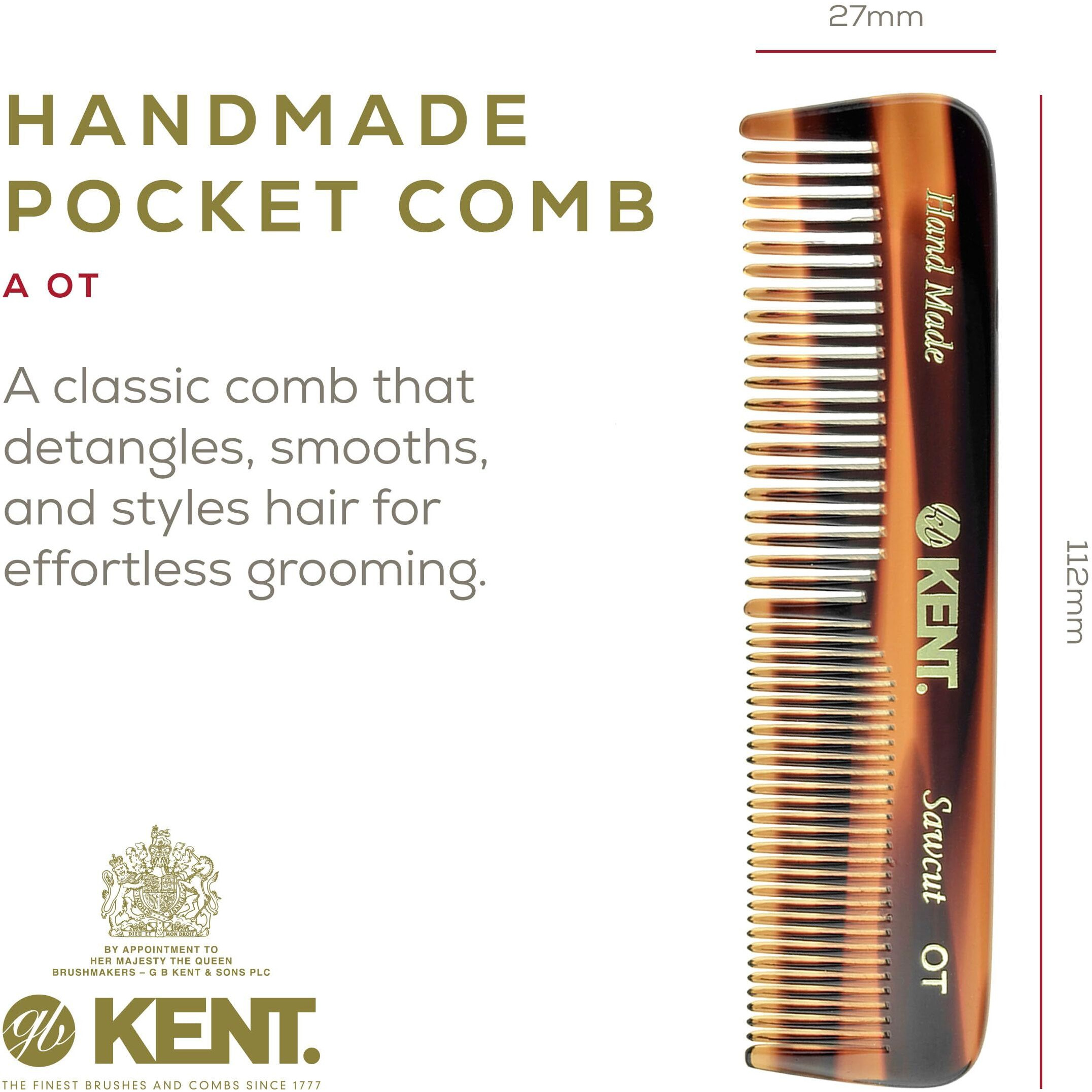 Kent Ot Pocket Comb Fine Tooth & Wide Tooth Comb - Handmade Hair Combs For Men, Women & Kids - Saw Cut, Hand Polished (4.4"")
