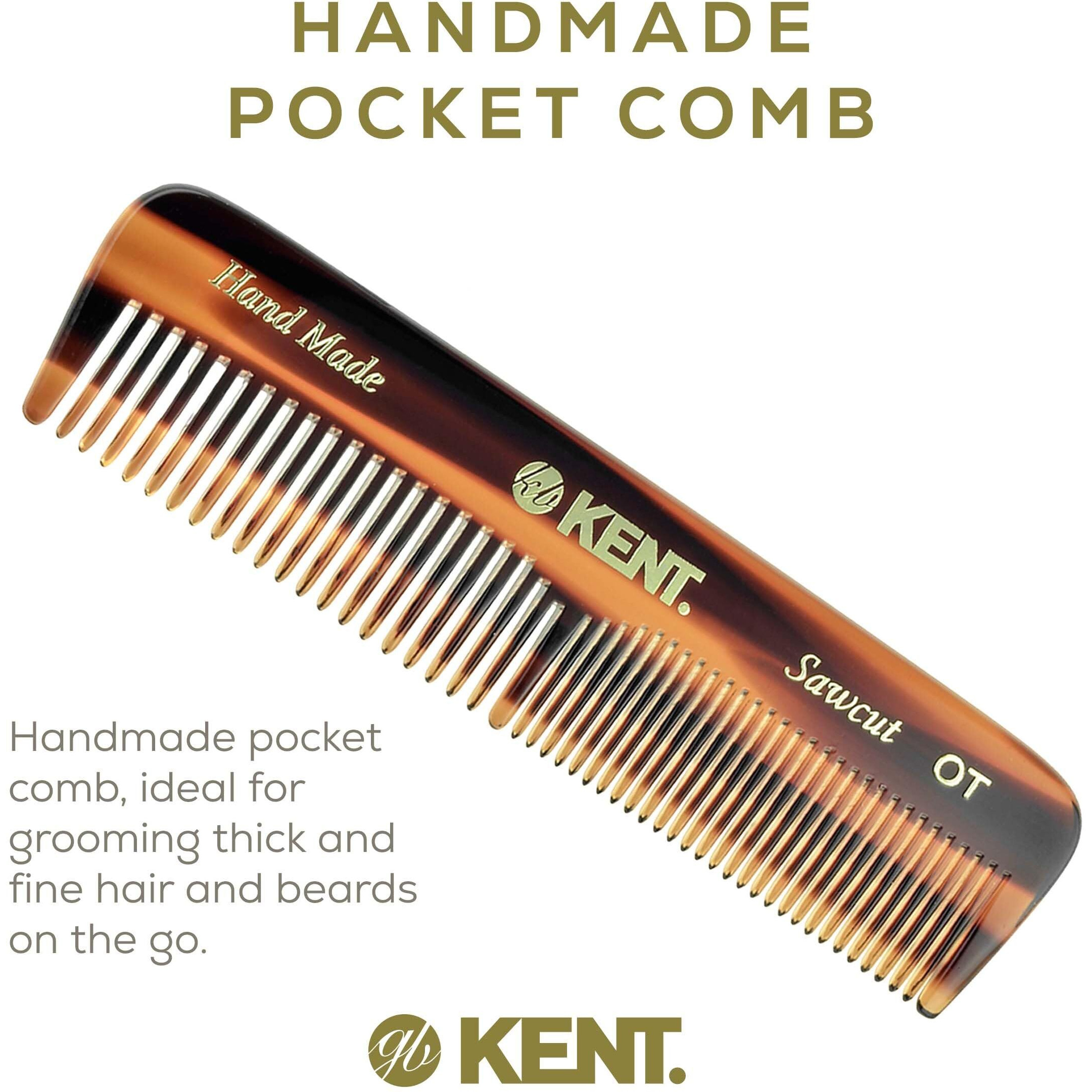 Kent Ot Pocket Comb Fine Tooth & Wide Tooth Comb - Handmade Hair Combs For Men, Women & Kids - Saw Cut, Hand Polished (4.4"")