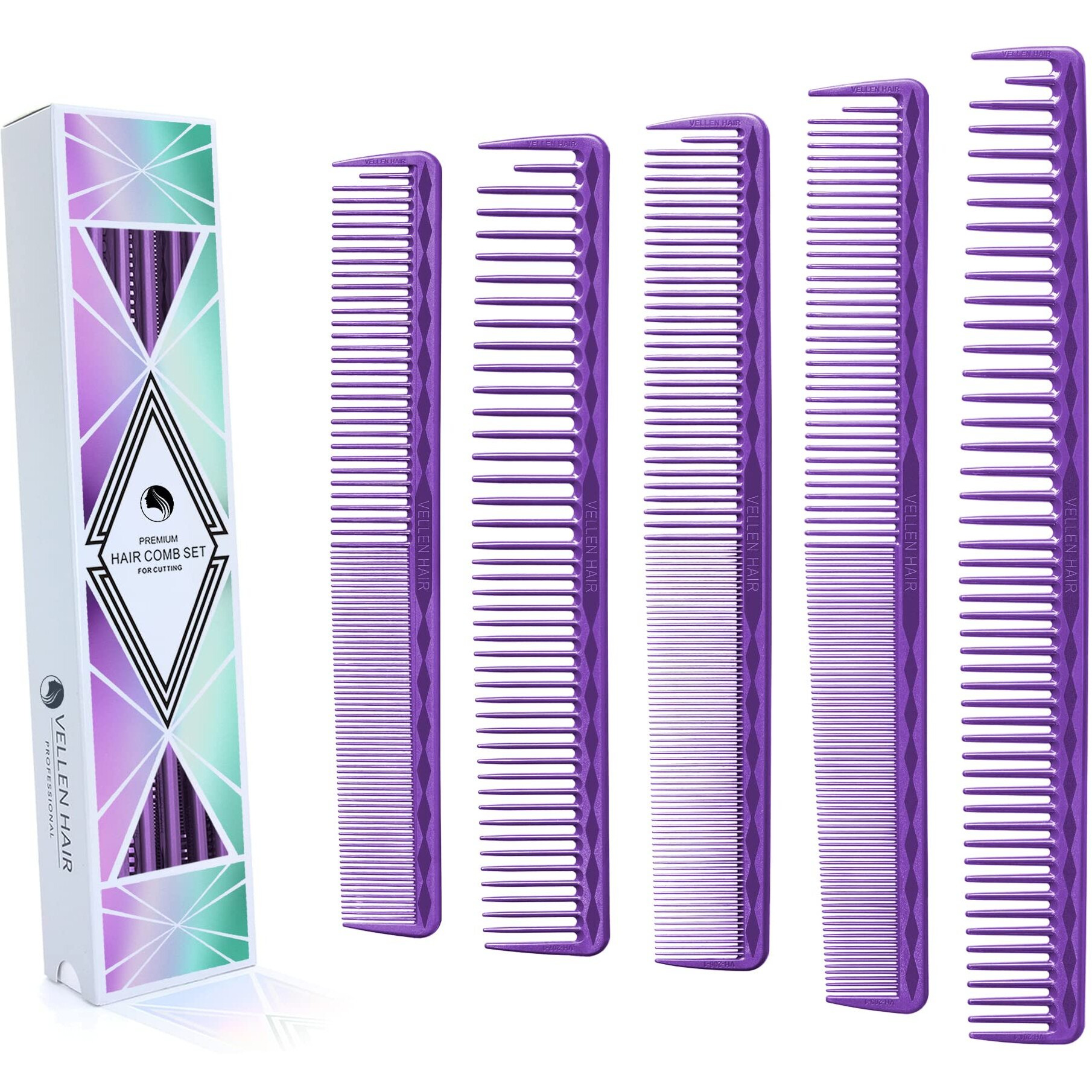 Vellen Hair Ultimate Cutting Comb For Men Women, Unbreakable Pei Material 430F Heat Resistant Barber Combs For Hairdressers , Combs Fine Teeth And Extra Wide Tooth Combs For Hair Stylist , 5-Pack