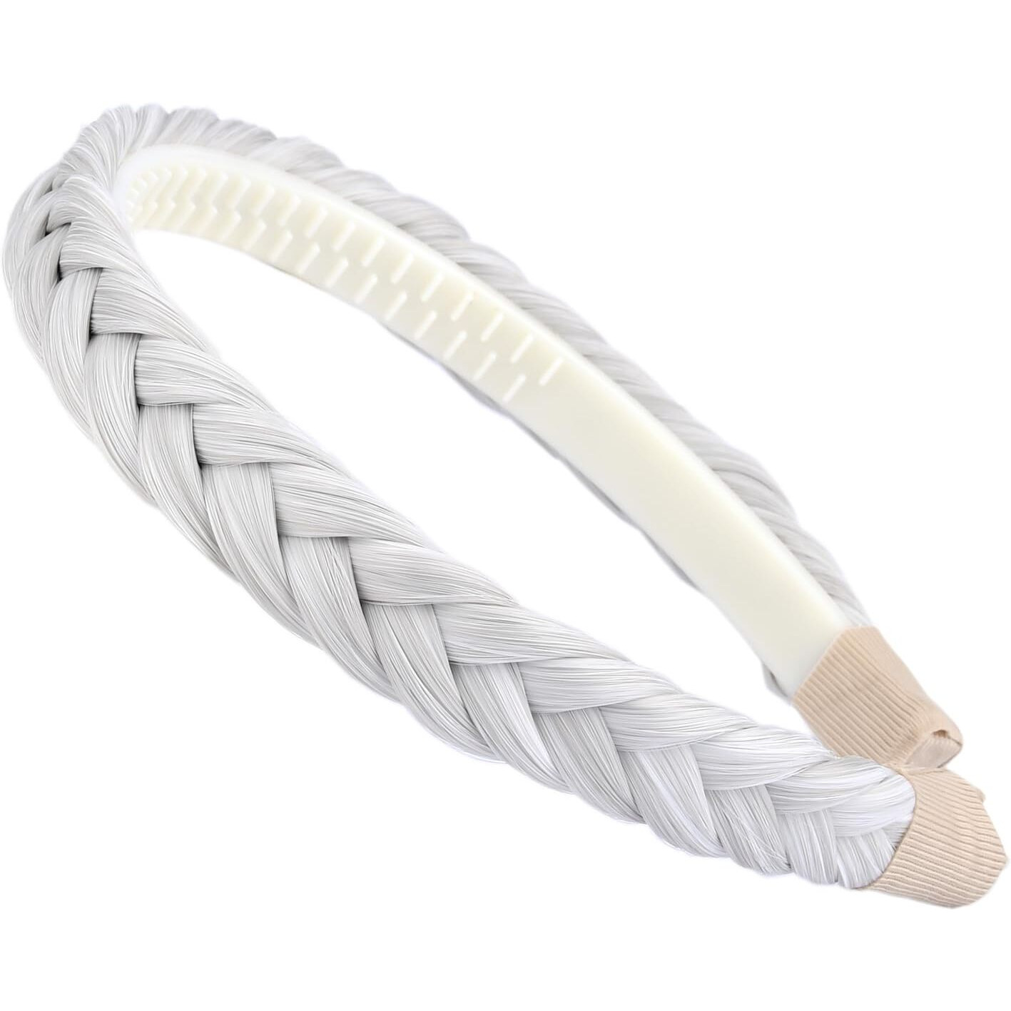 Oplira Braided Headband With Teeth Braids Hairband With Tooth Synthetic Hair Band Plaited Hairband For Women (White Gray-0.9 Inches, Adjustable Size)