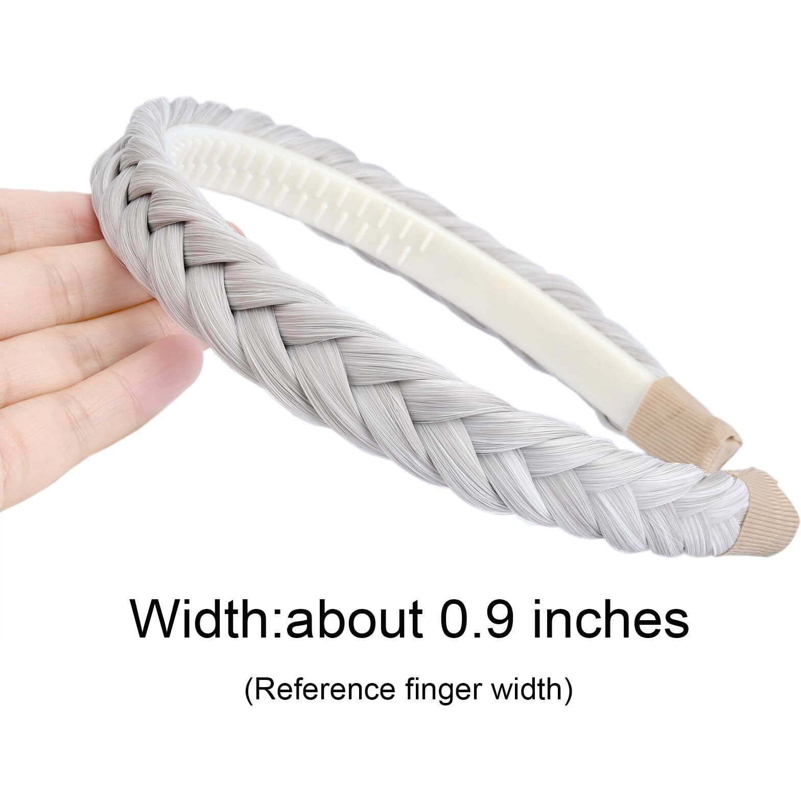 Oplira Braided Headband With Teeth Braids Hairband With Tooth Synthetic Hair Band Plaited Hairband For Women (White Gray-0.9 Inches, Adjustable Size)