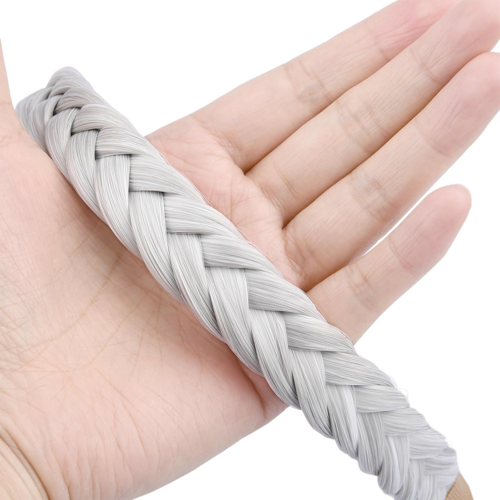 Oplira Braided Headband With Teeth Braids Hairband With Tooth Synthetic Hair Band Plaited Hairband For Women (White Gray-0.9 Inches, Adjustable Size)
