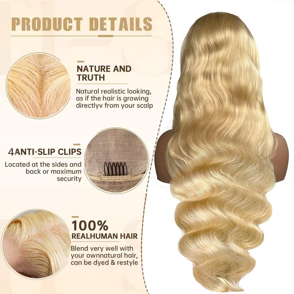 Belaved 32 Inch Blonde Wigs Human Hair 613 13X6 Hd Transparent Curly Real Human Hair 180% Density Body Wave Pre Plucked Glueless Lace Front Wig For Women Free Part Bleached Knots