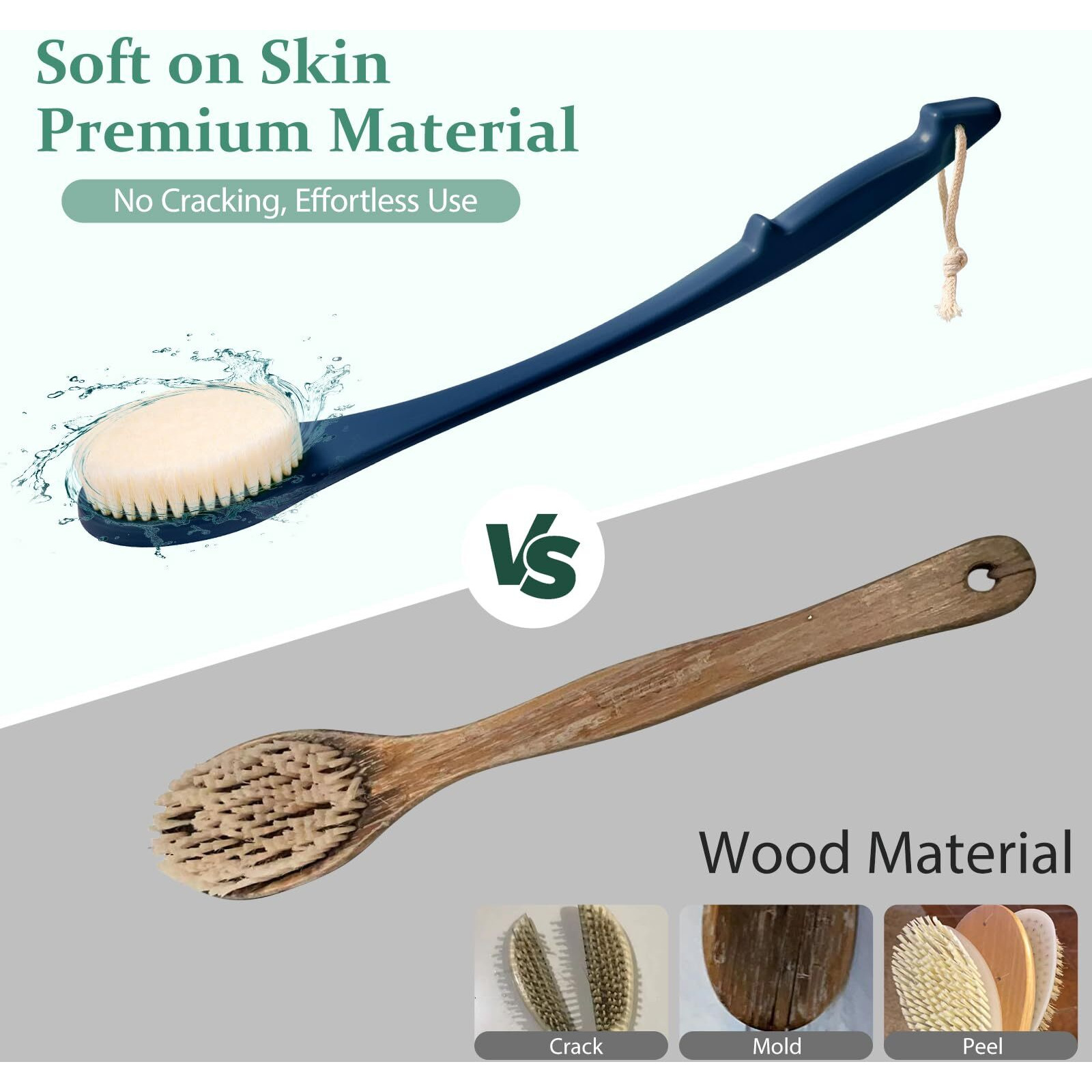 Back Scrubber For Shower, 17-Inch Shower Brush For Men And Women, Long Handle Exfoliating Body Brush, Medium Bristle Stiffness For Dry Or Wet Brushing (Navy Blue)