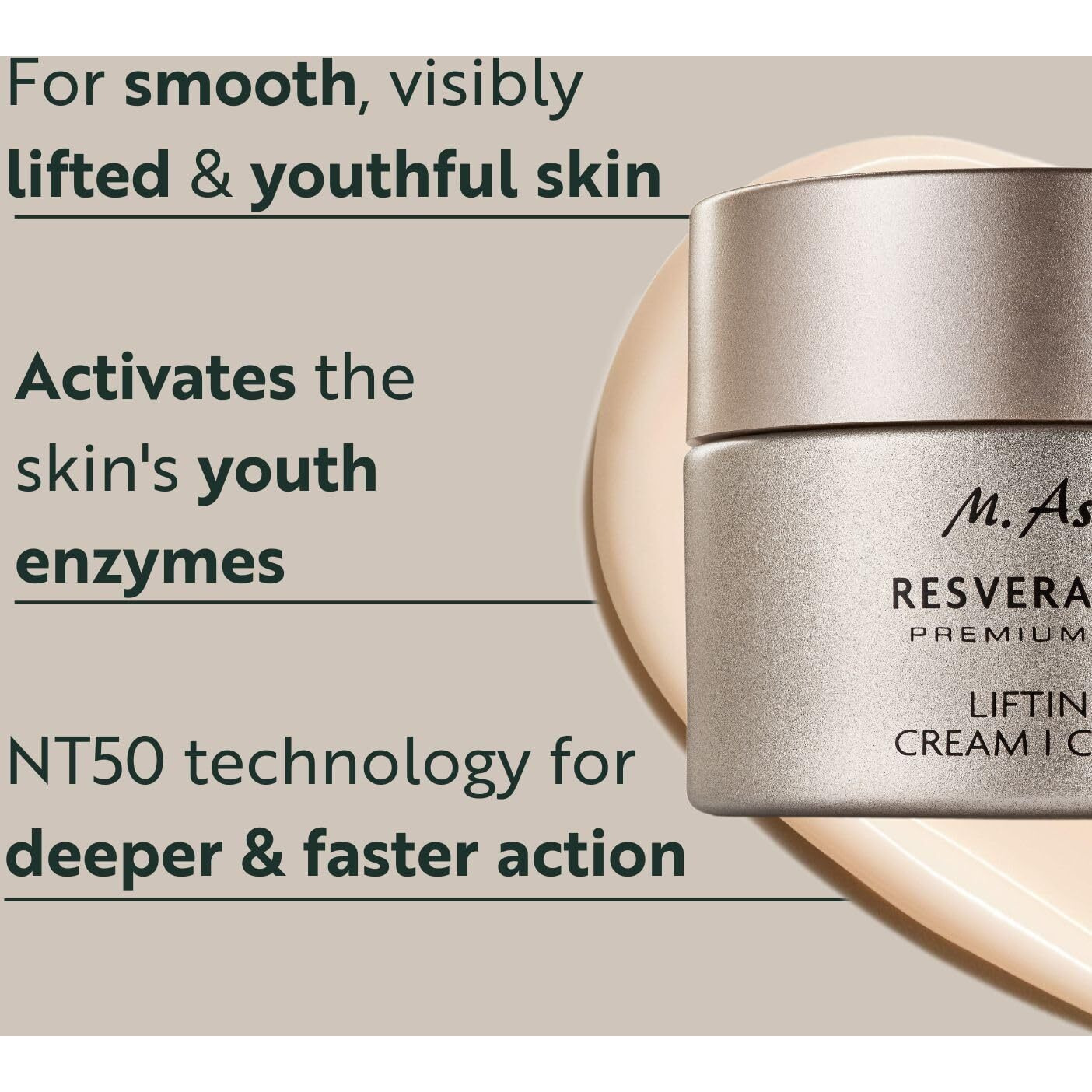 M. Asam Resveratrol Premium Lifting Cream (1.69 Fl Oz) - Anti-Aging Face Moisturiser, Resveratrol Day And Night Cream, Hydrating Skin Care With Peptides, Vegan Face Cream