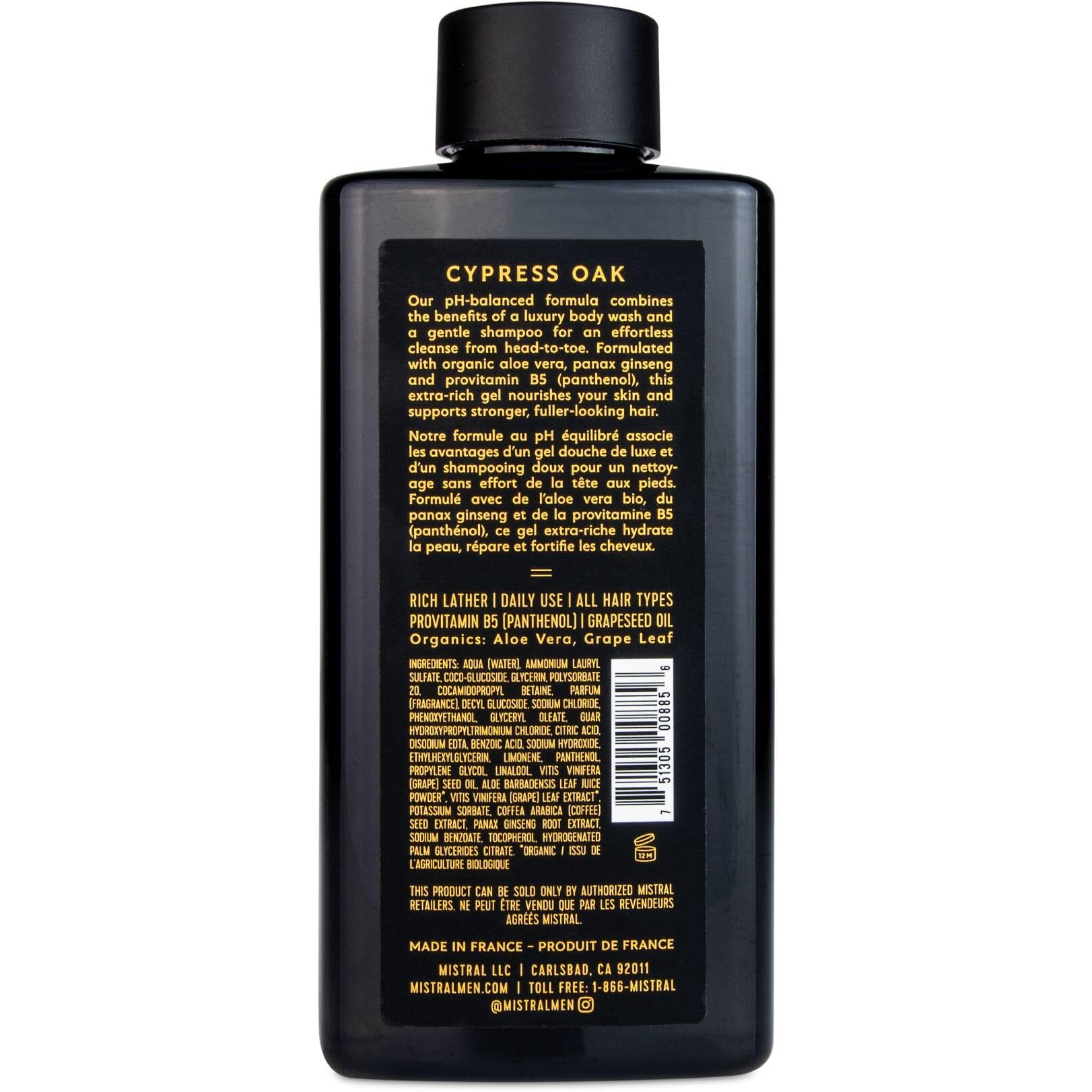 Mistral Men's Body Wash & Shampoo, Cypress Oak 13.5 Oz | 2-In-1 Natural Shower Gel For Men | Sls, Paraben & Phthalate Free | Natural Mens Body Wash, Moisturizing Bath Gel - Made In France