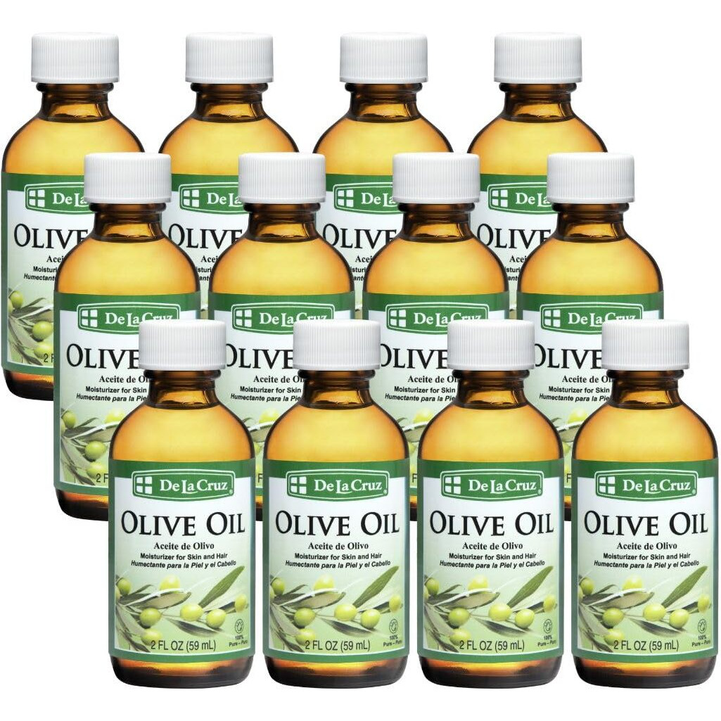 De La Cruz Pure Olive Oil - Natural Expeller Pressed Olive Oil For Hair And Skin - Lightweight Body Oil For Dry Skin 2 Fl Oz (12 Bottles)
