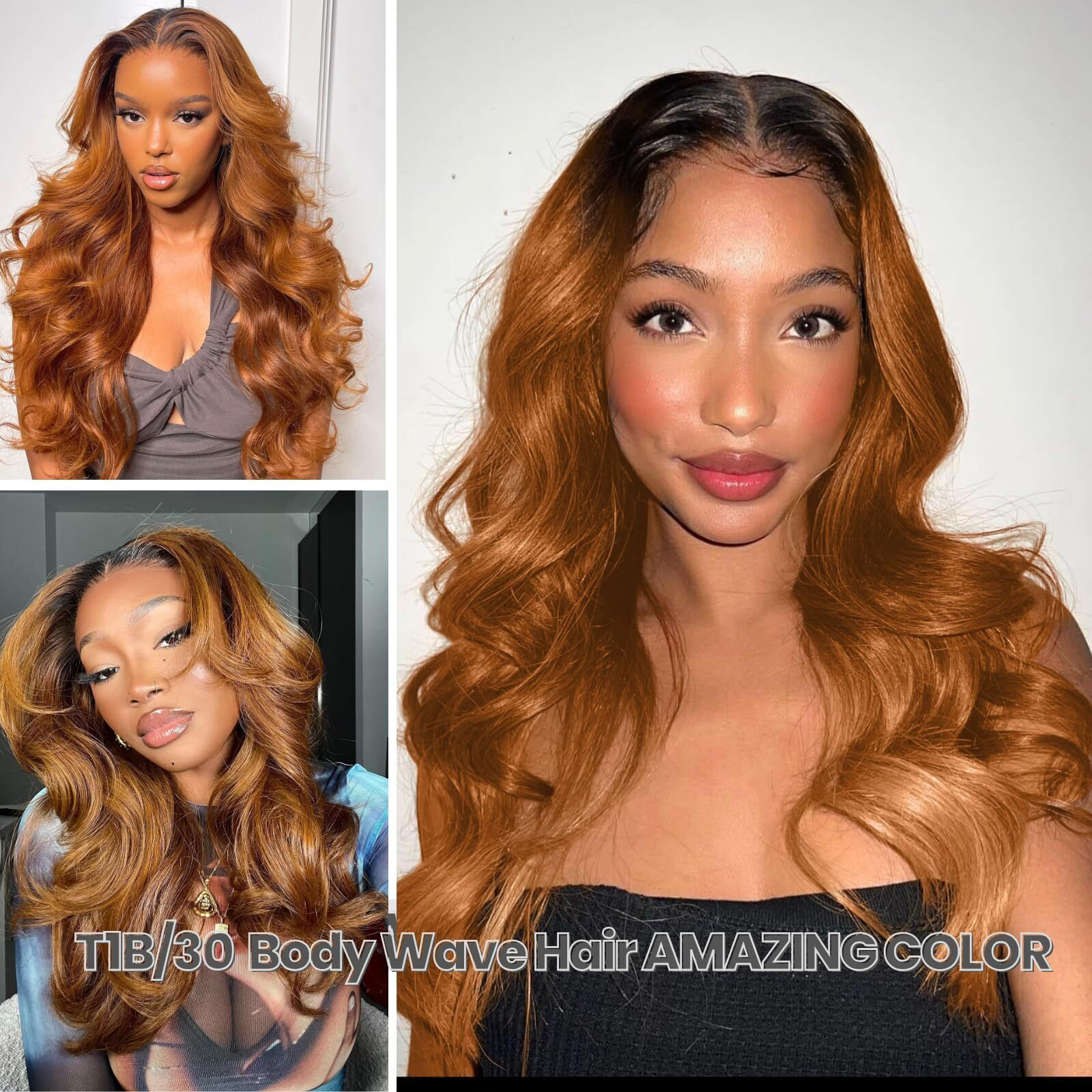 Ombre Brown Body Wave Bundles 22 24 26 Inch T1B/30 Human Hair 3 Pack Wavy Bundles Black And Brown Blonde Color