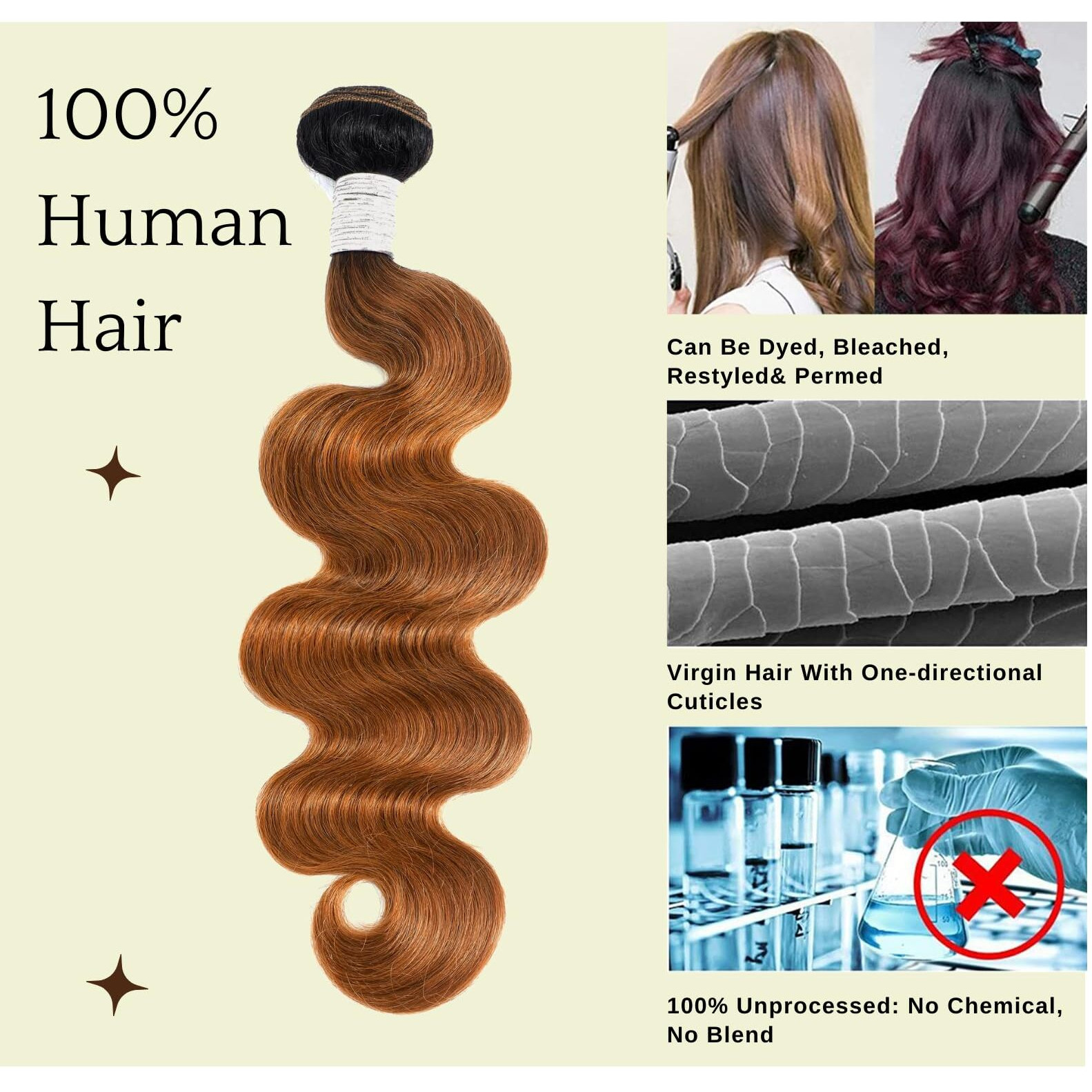 Ombre Brown Body Wave Bundles 22 24 26 Inch T1B/30 Human Hair 3 Pack Wavy Bundles Black And Brown Blonde Color